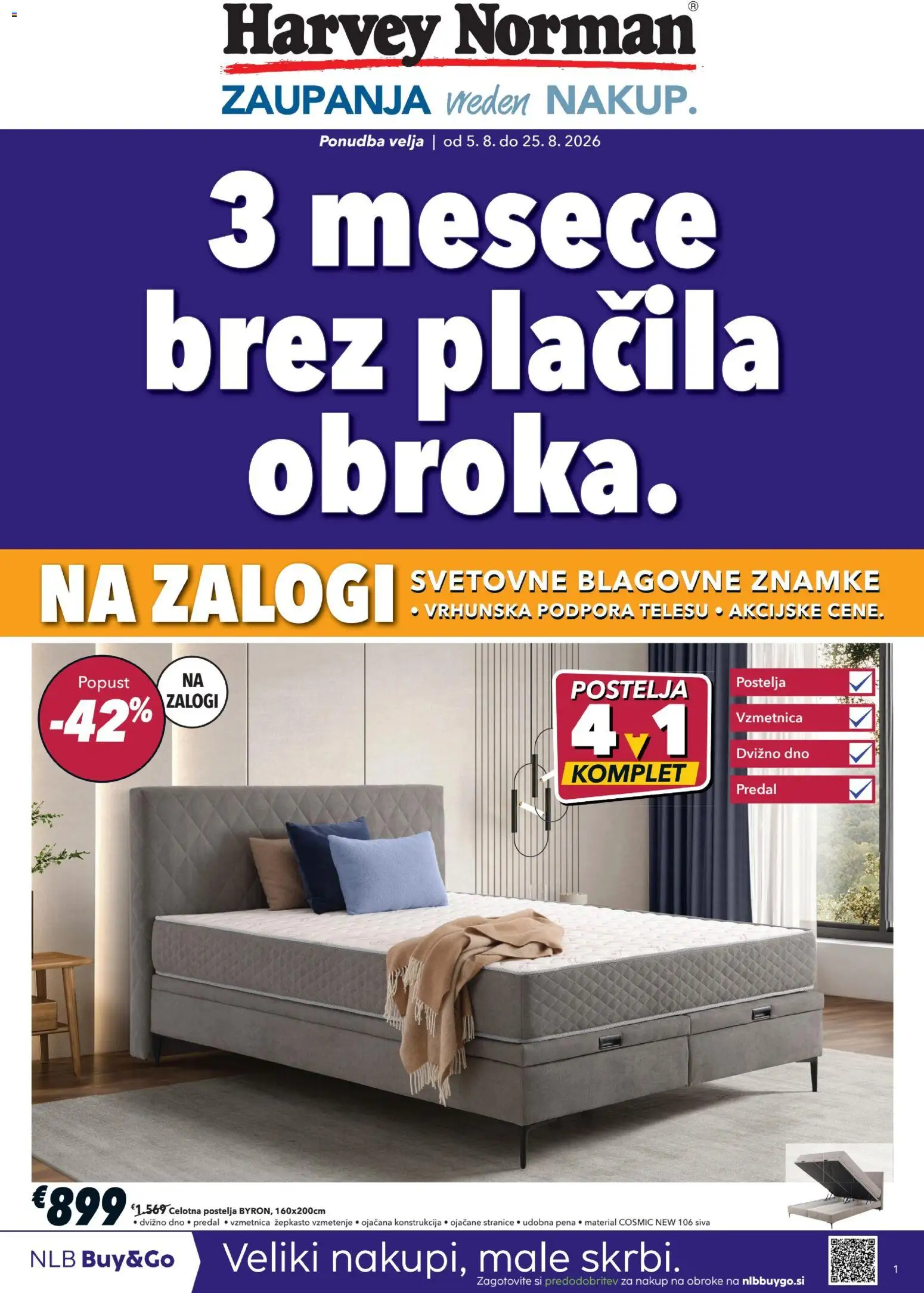 Novi Harvey Norman katalog ponudbe – veljaven od 05.08.2026 | Stran: 1 | Izdelki: Postelja, Vzmetnica