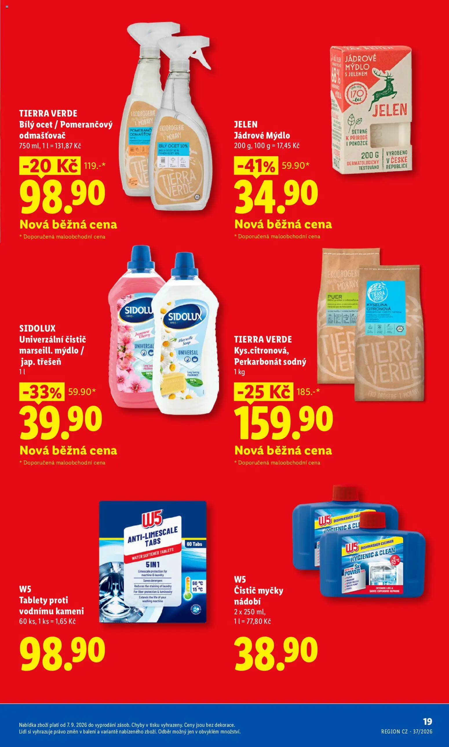 Lidl leták - Pro čistou domácnost máme všechno od 07.09.2026 | Strana: 19 | Produkty: Nádobí, Ocet, Kyselina citronová, Sidolux