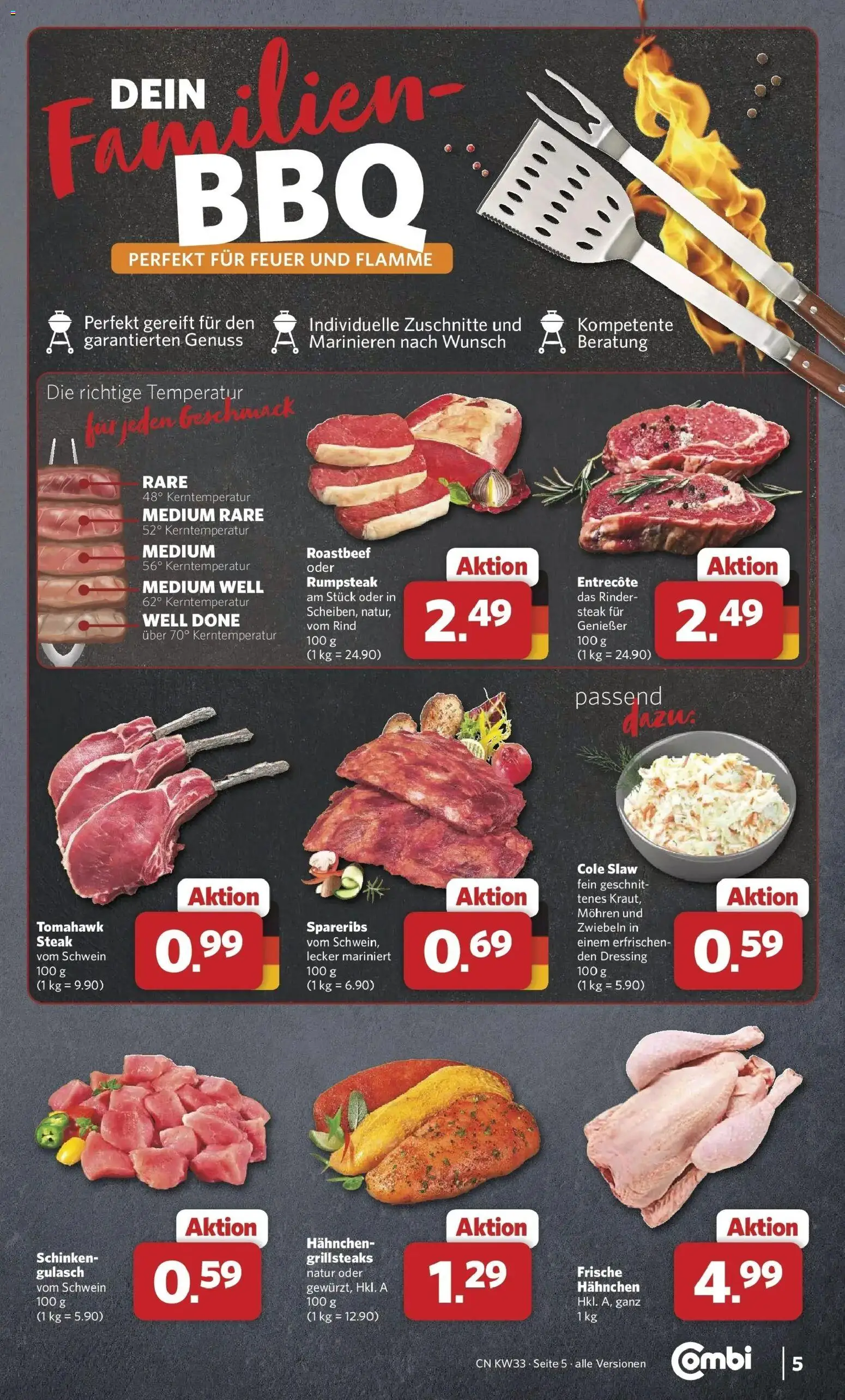 Combi Prospekt Celle (ab 10.08.2026) zum Blättern | Seite: 5 | Produkte: Hahnchen, Entrecote, Gulasch, Schinken