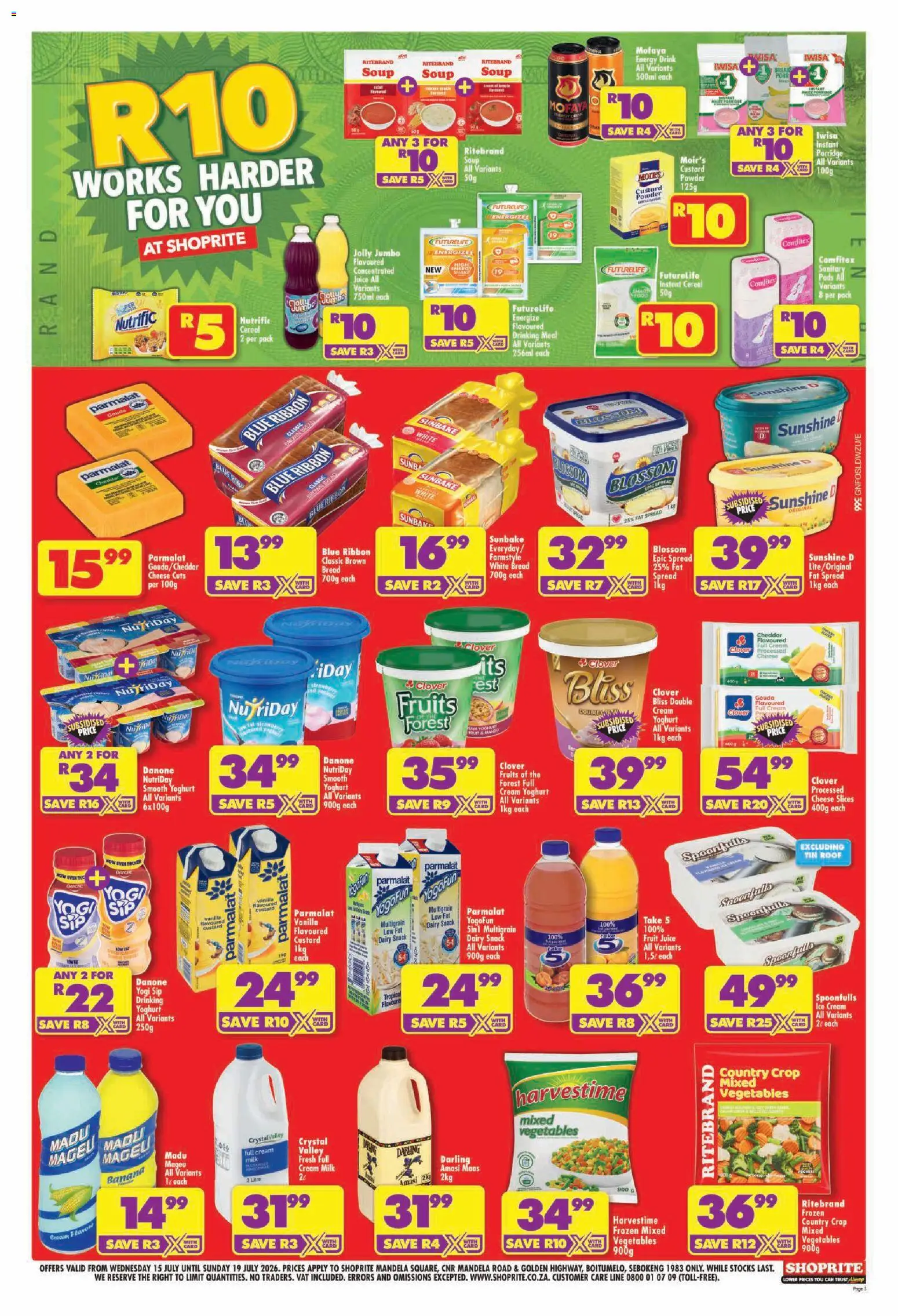 New Shoprite catalogue – valid from 15/07/2026 | Page: 3 | Products: Cheese, Juice, Ice cream, Vegetables