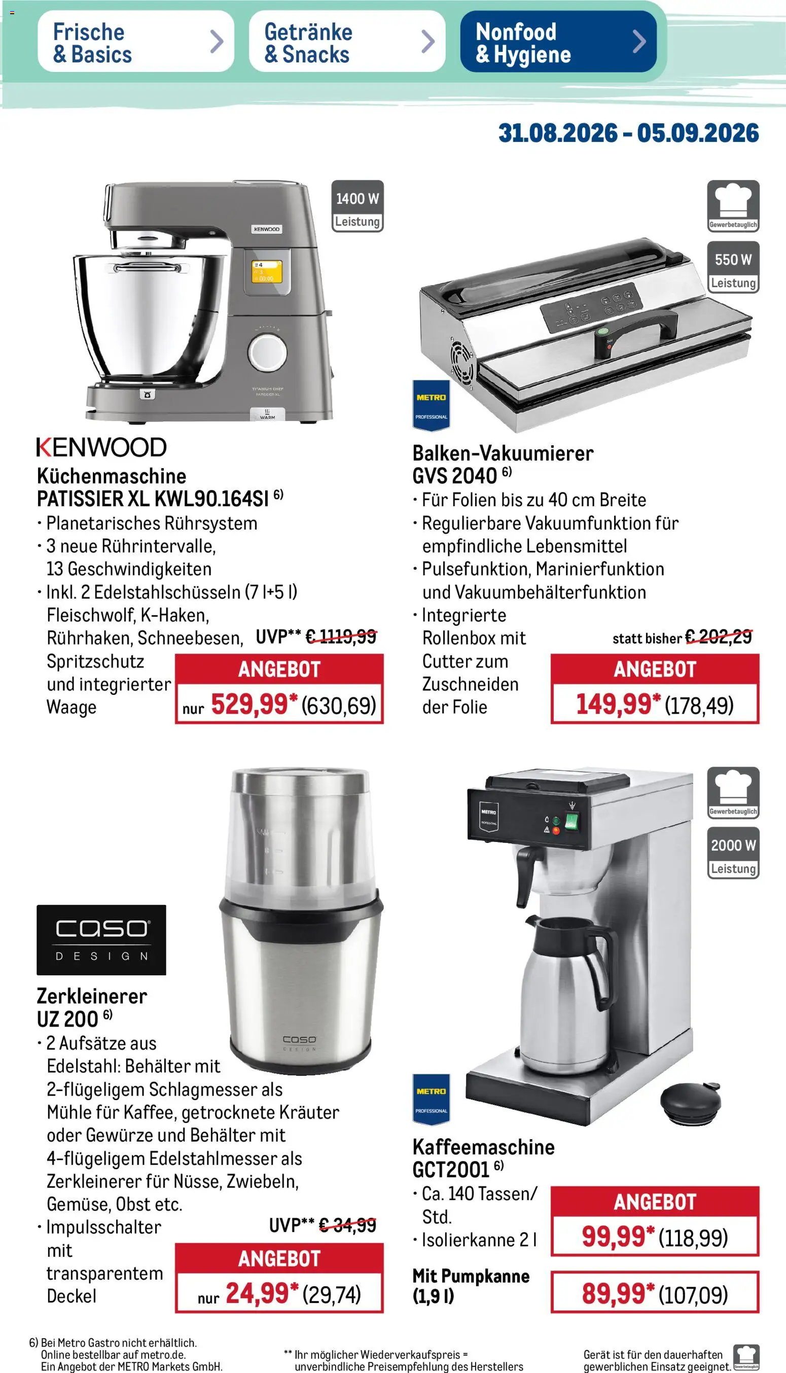 Metro Prospekt – gültig ab 31.08.2026 | Seite: 43 | Produkte: Cutter, Kaffeemaschine, Gewürze, Obst