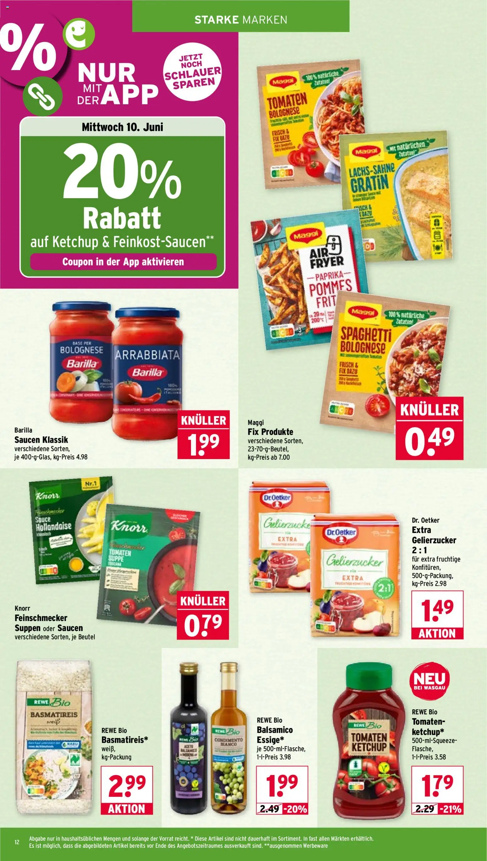 Wasgau Prospekt – gültig ab 08.06.2026 | Seite: 12 | Produkte: Gelierzucker, Barilla, Balsamico, Tomaten