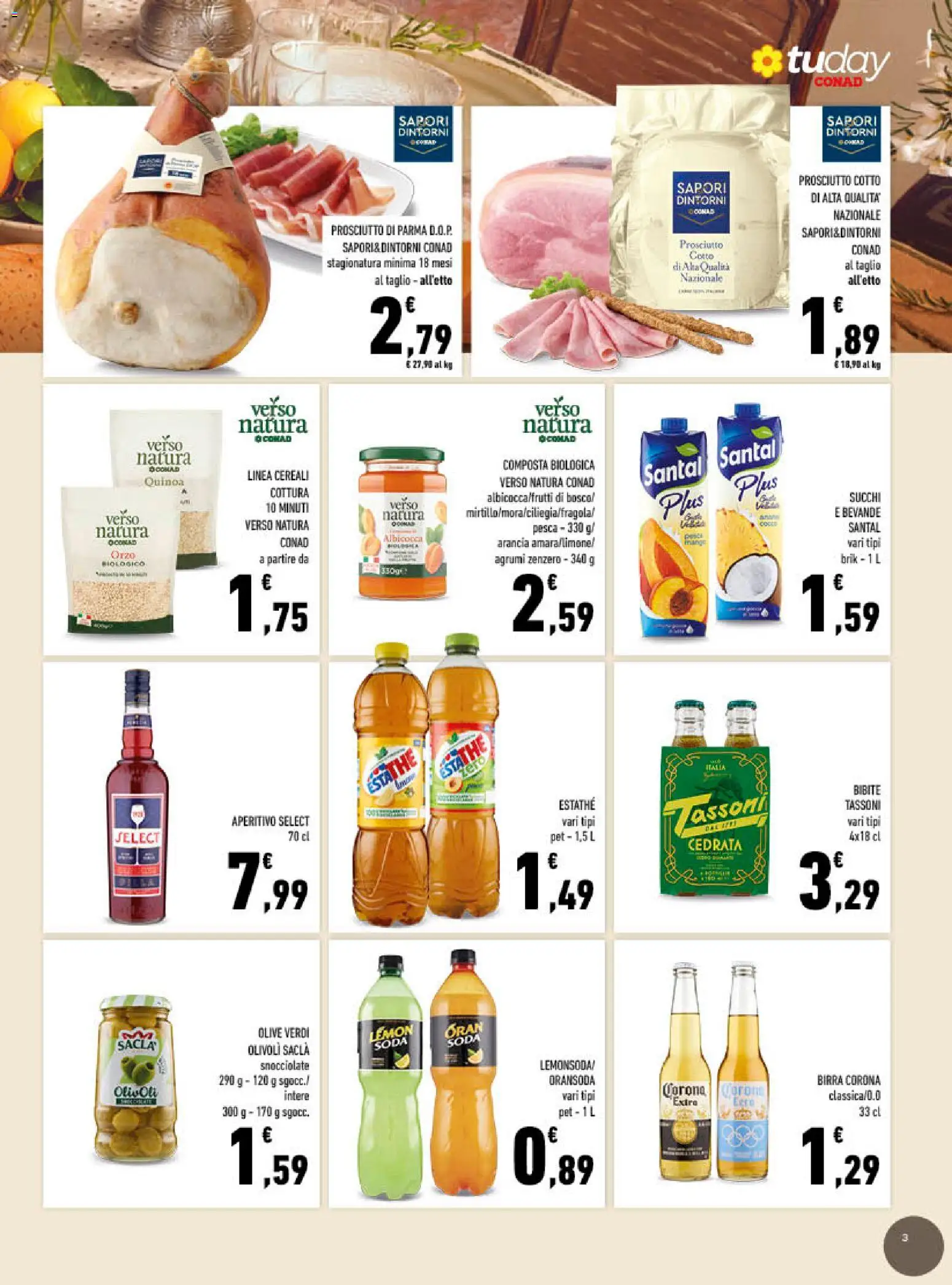 Volantino Conad del 15/07/2026 | Pagina: 3 | Prodotti: Prosciutto Cotto, Pesca, Cedrata, Quinoa