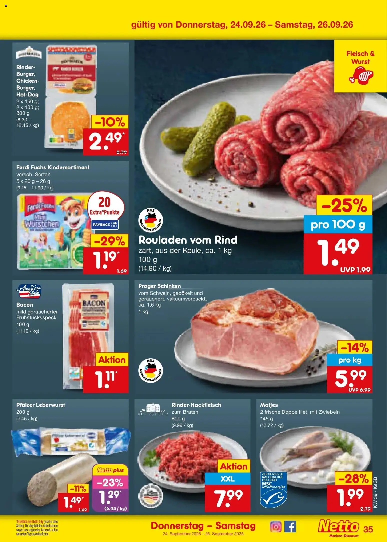 Netto Marken-Discount Prospekt Koblenz – gültig ab 21.09.2026 | Seite: 49 | Produkte: Burger, Zwiebeln, Schinken, Fleisch