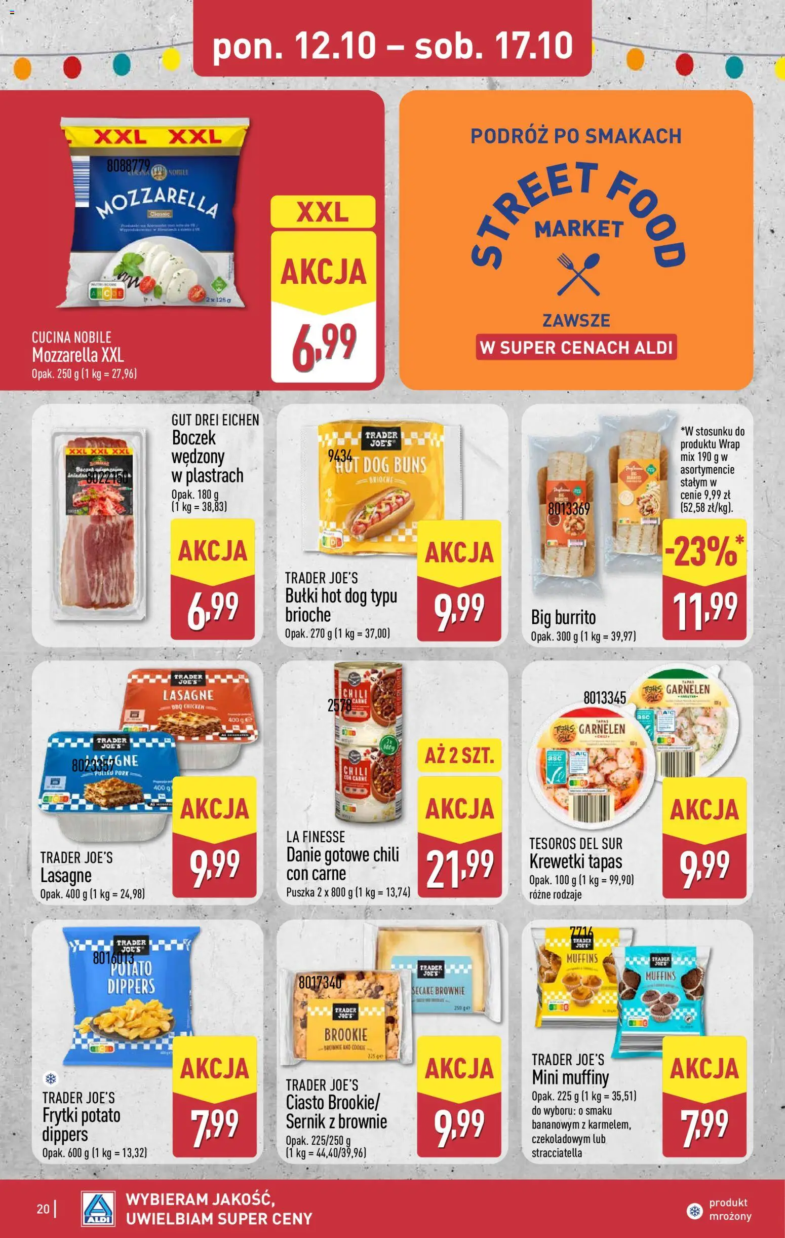 Aldi gazetka od 12.10.2026 | Strona: 20 | Produkty: Krewetki, Ciasto, Lasagne, Hot dog