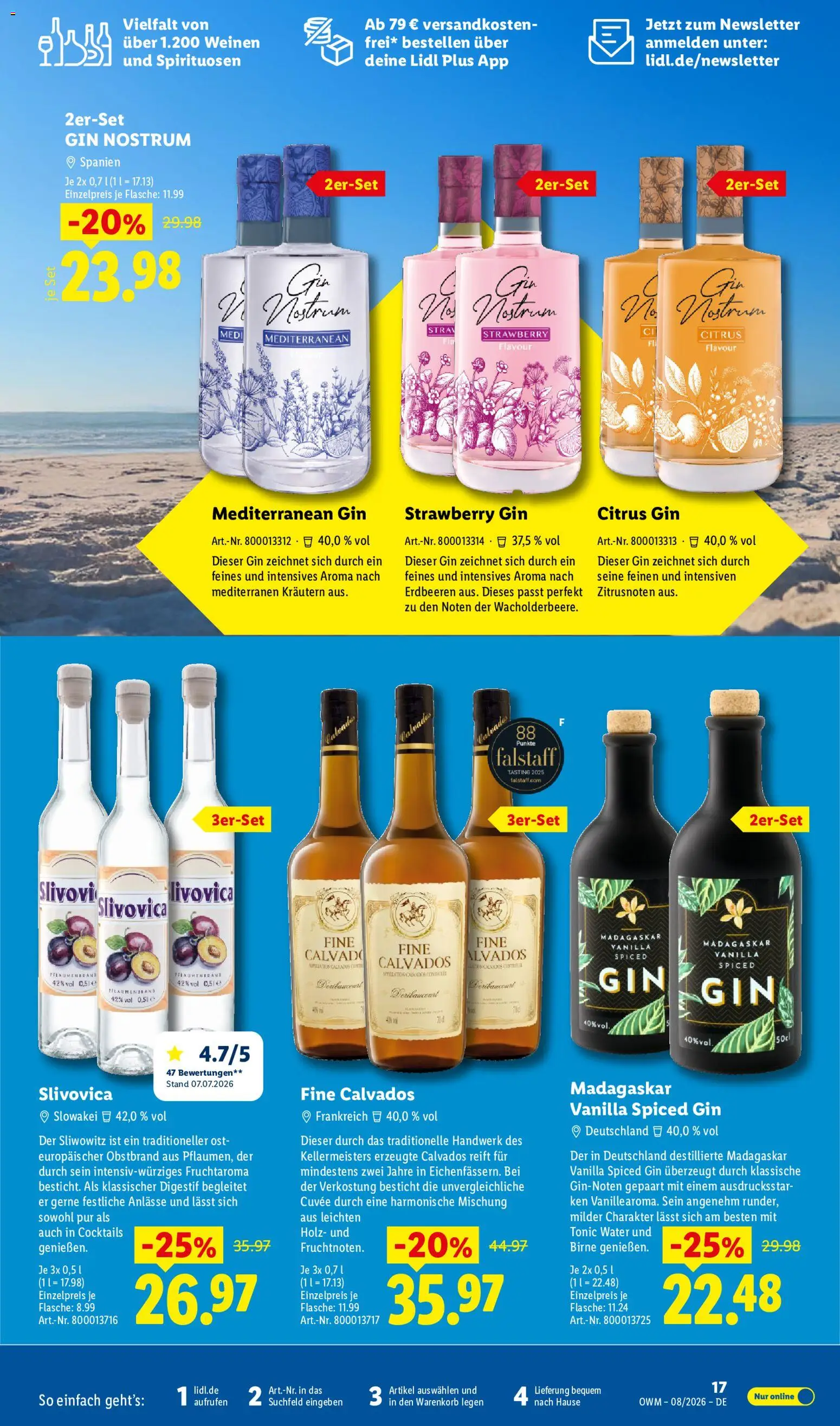Lidl Německo leták - Wein & Spirituosen od 01.08.2026 | Strana: 17 | Produkty: Gin, Tonic Water, Tonic, Calvados
