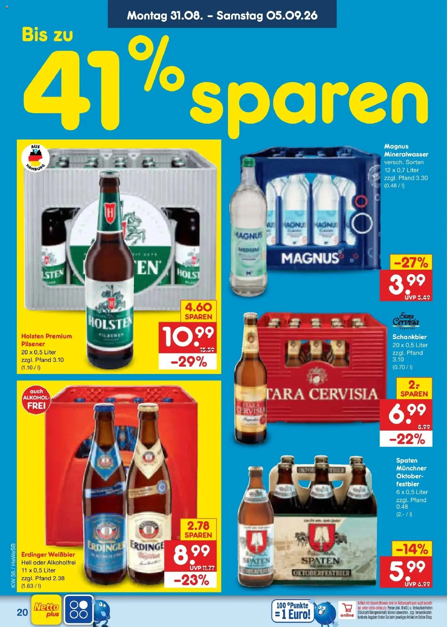 Netto Marken-Discount Prospekt Hamburg (ab 31.08.2026) » Angebote | Seite: 26 | Produkte: Erdinger, Weißbier, Holsten, Mineralwasser