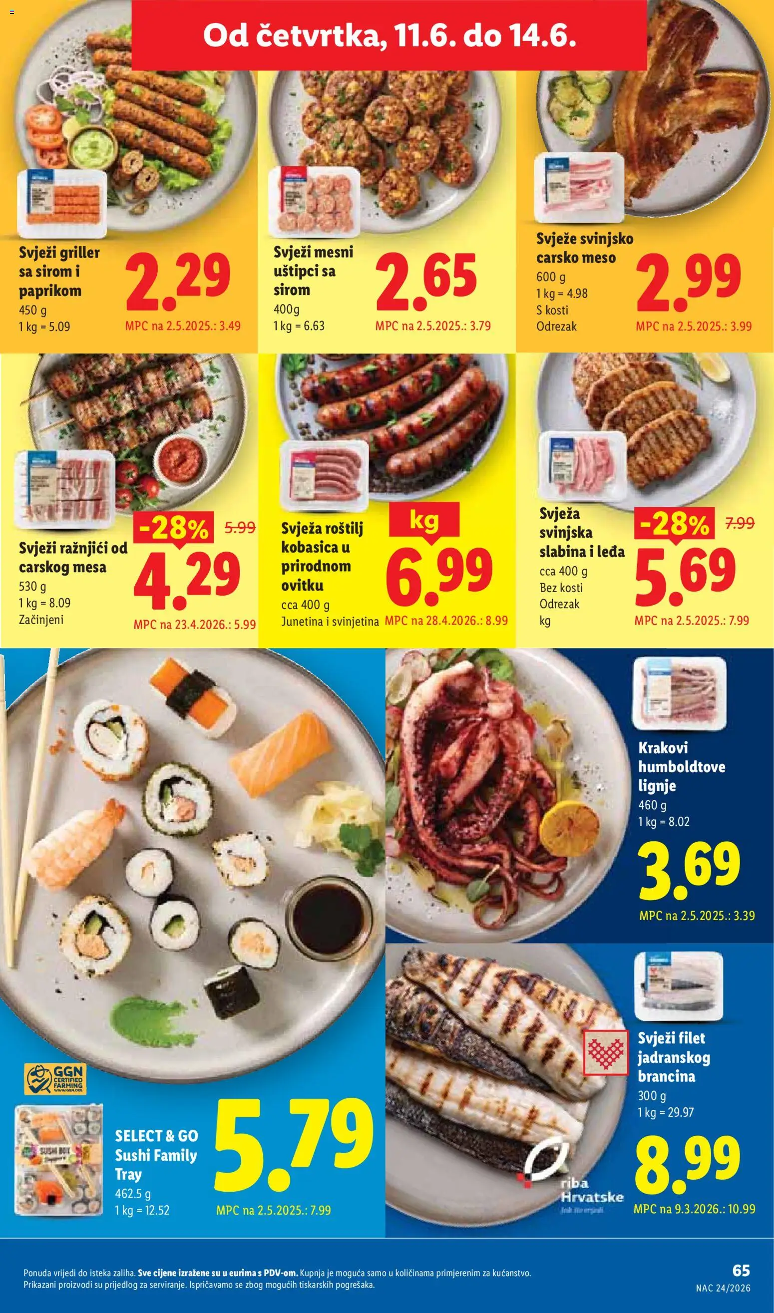 Lidl katalog | vrijedi od 08.06.2026 | Stranica: 65 | Proizvodi: Meso, Junetina, Svinjetina, Sushi