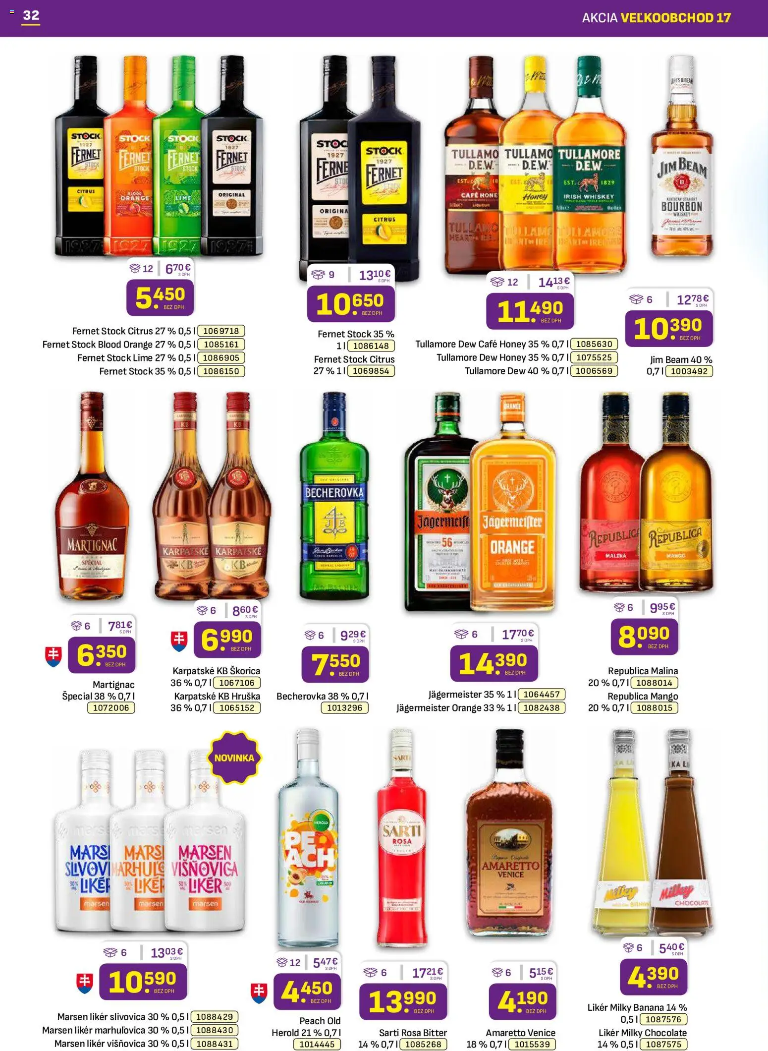 Nové Libex akcie – leták je platný od 24.08.2026 | Strana: 32 | Produkty: Becherovka, Jägermeister Orange, Slivovica, Mango