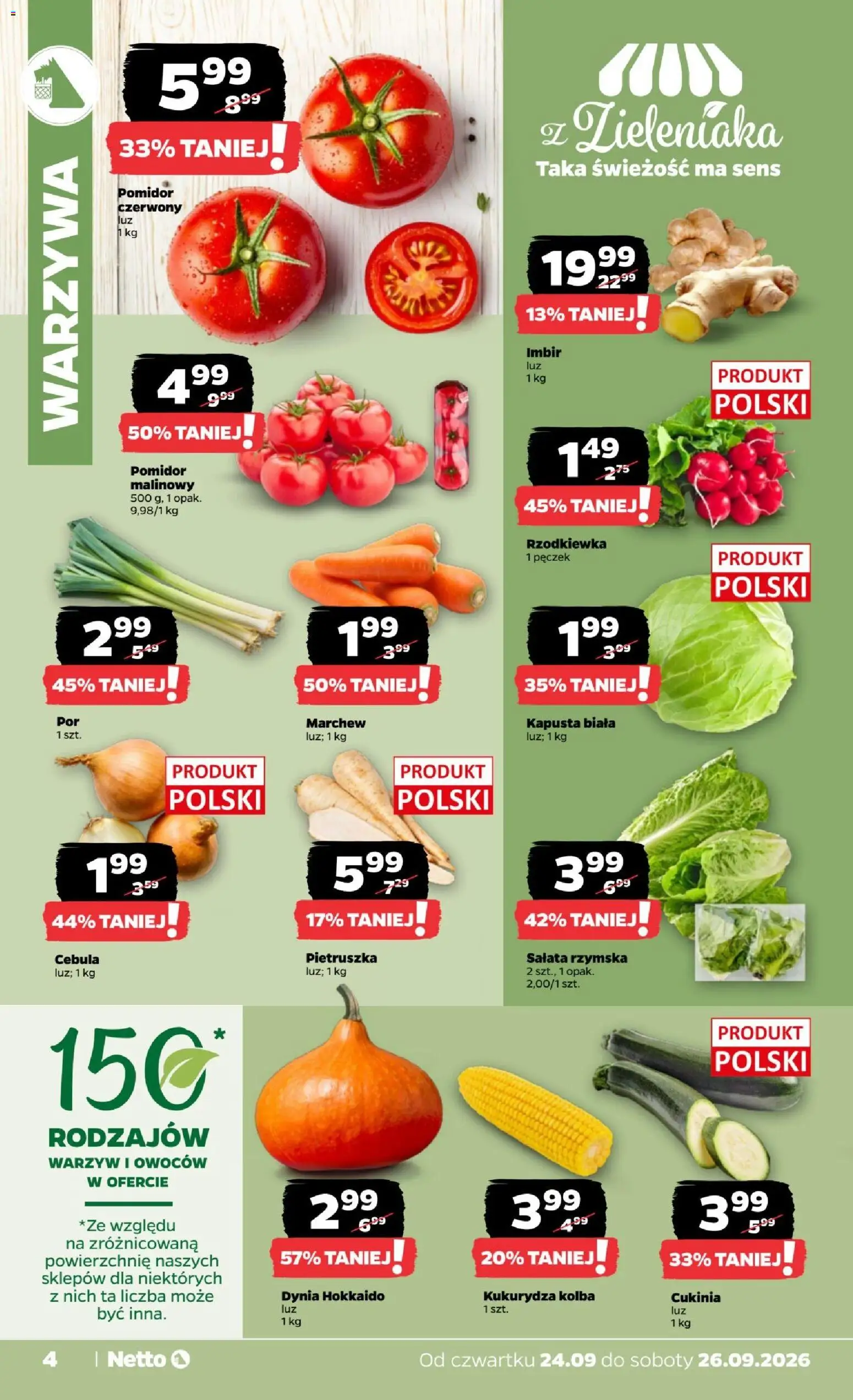 Netto gazetka od czwartku od 24.09.2026 | Strona: 4 | Produkty: Pomidor malinowy, Dynia, Pomidor, Cukinia