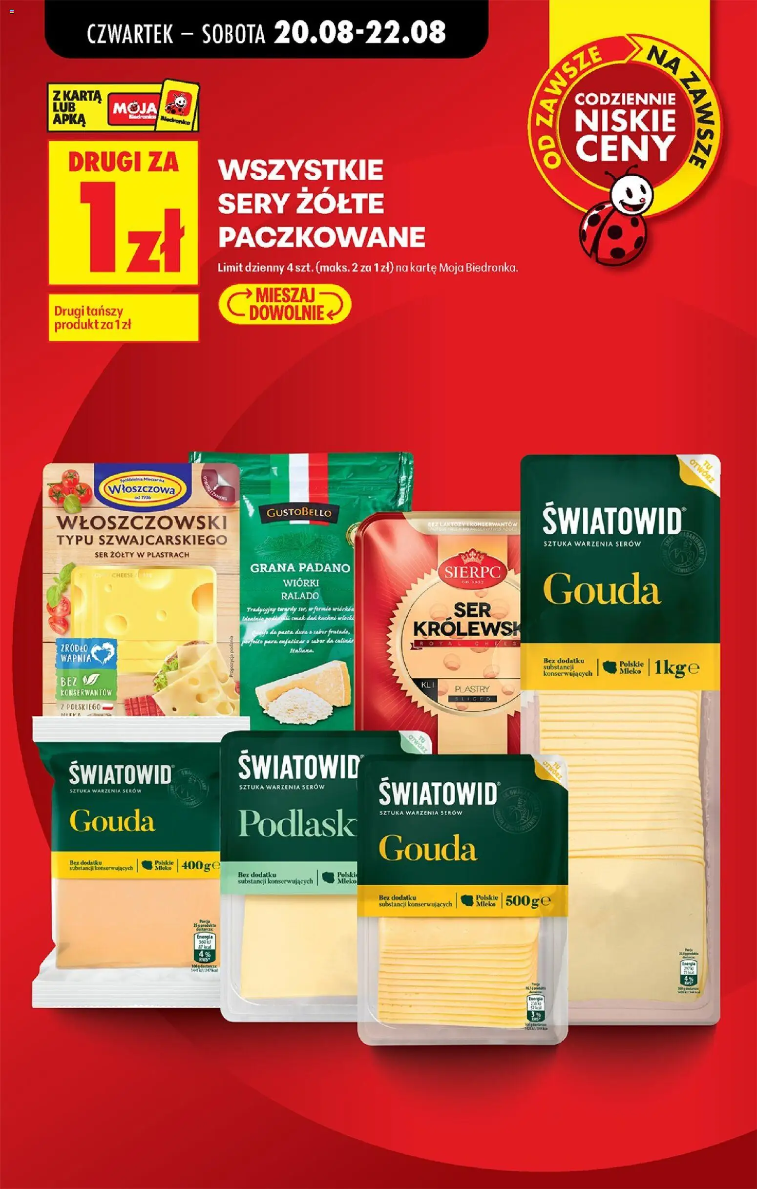 Biedronka Polsko leták - Codziennie niskie ceny od 20.08.2026 | Strana: 3 | Produkty: Gouda, Mléko, Grana Padano