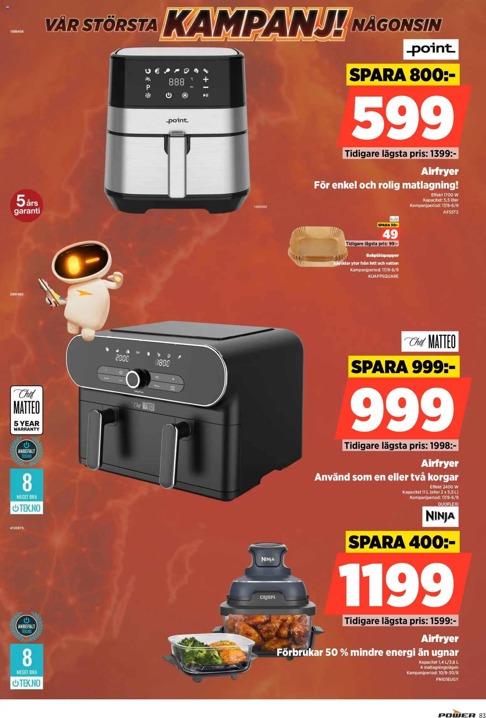 Power reklamblad aktuell från 31/08/2026 | Sida: 83 | Produkter: Bakplåtspapper, Vatten, Airfryer