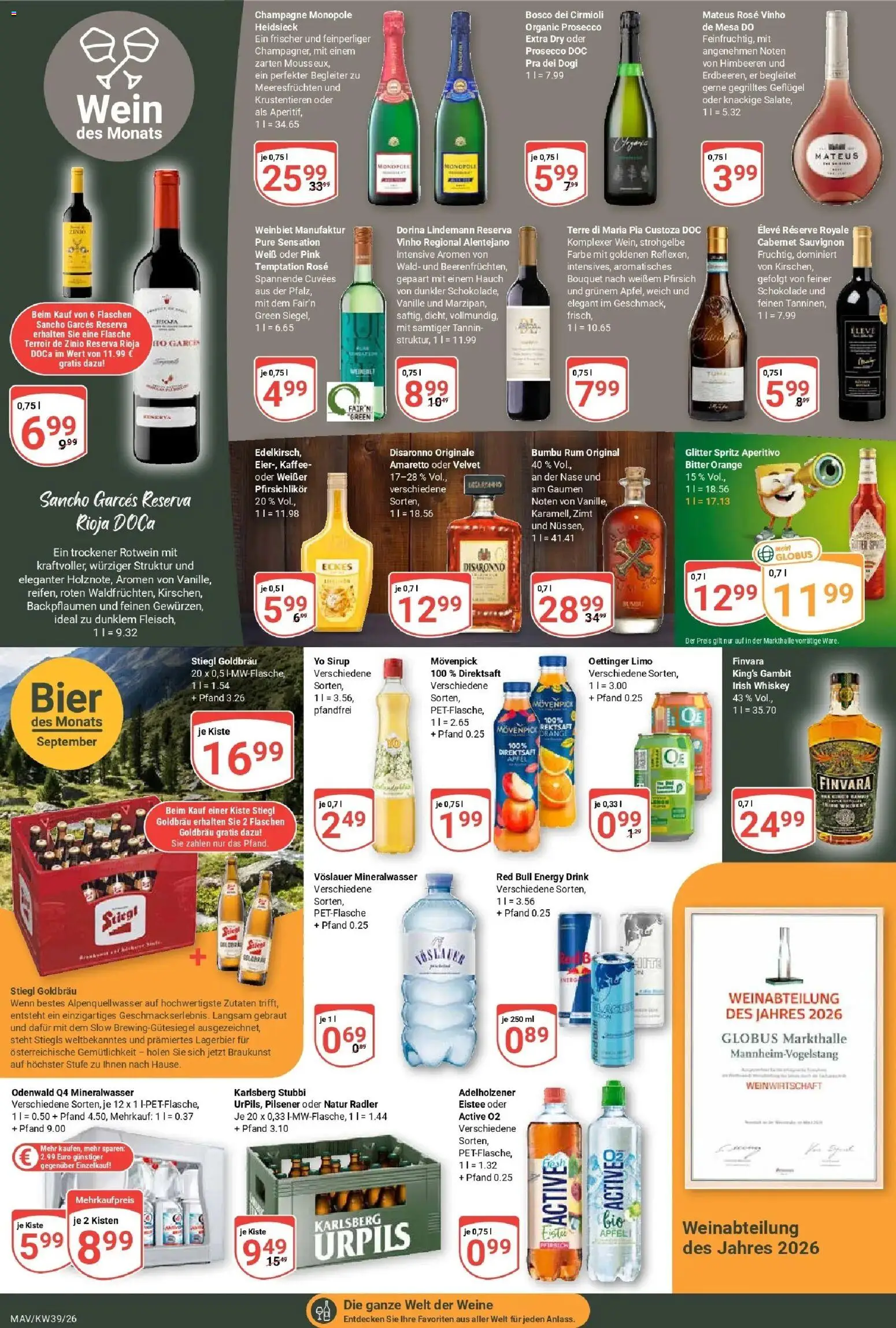 Globus Prospekt Mannheim (ab 21.09.2026) » Angebote online | Seite: 23 | Produkte: Red bull, Adelholzener, Oettinger, Sirup