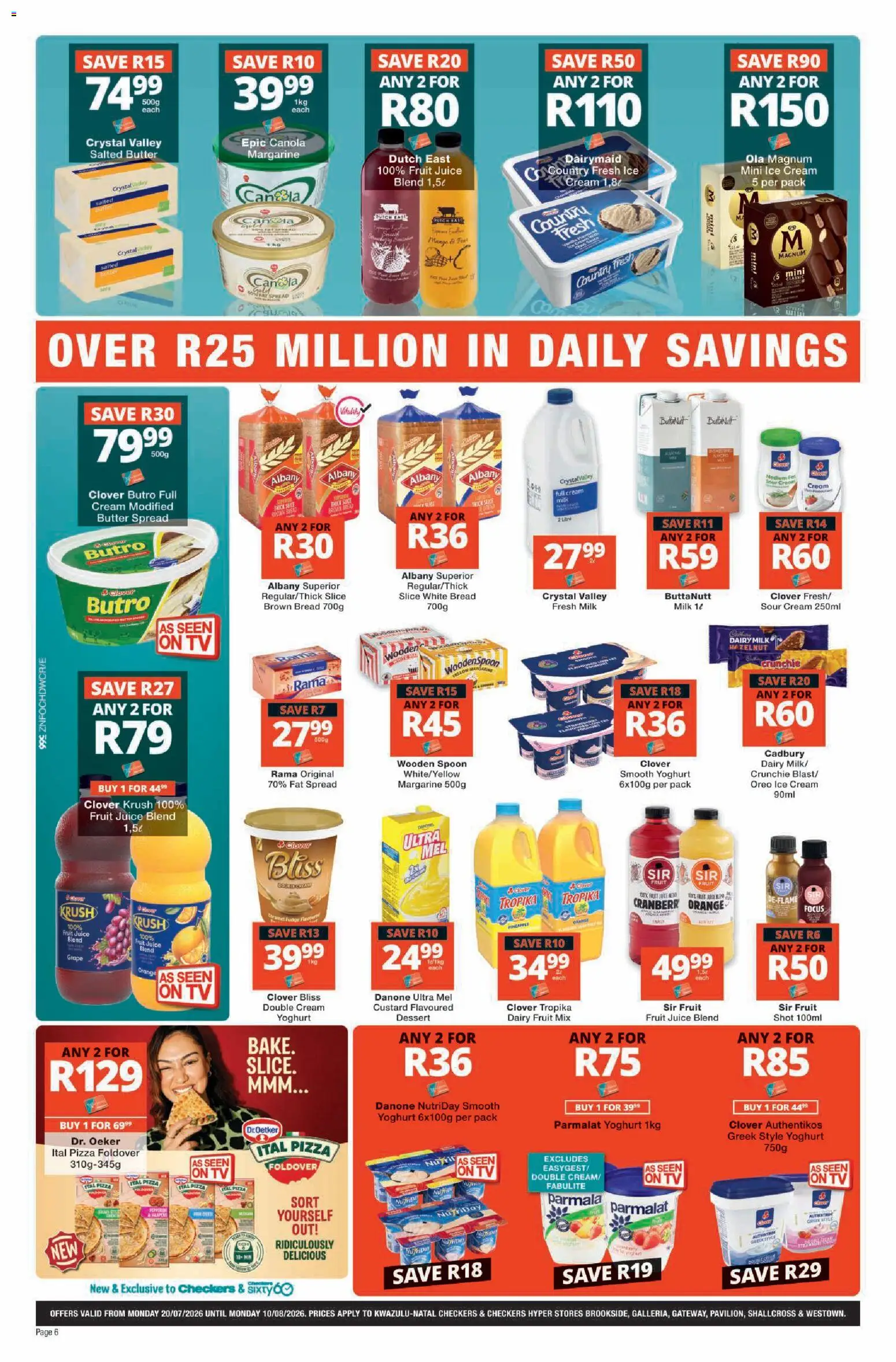 New Checkers catalogue – valid from 20/07/2026 | Page: 6 | Products: Custard, Milk, Cream, Ice cream
