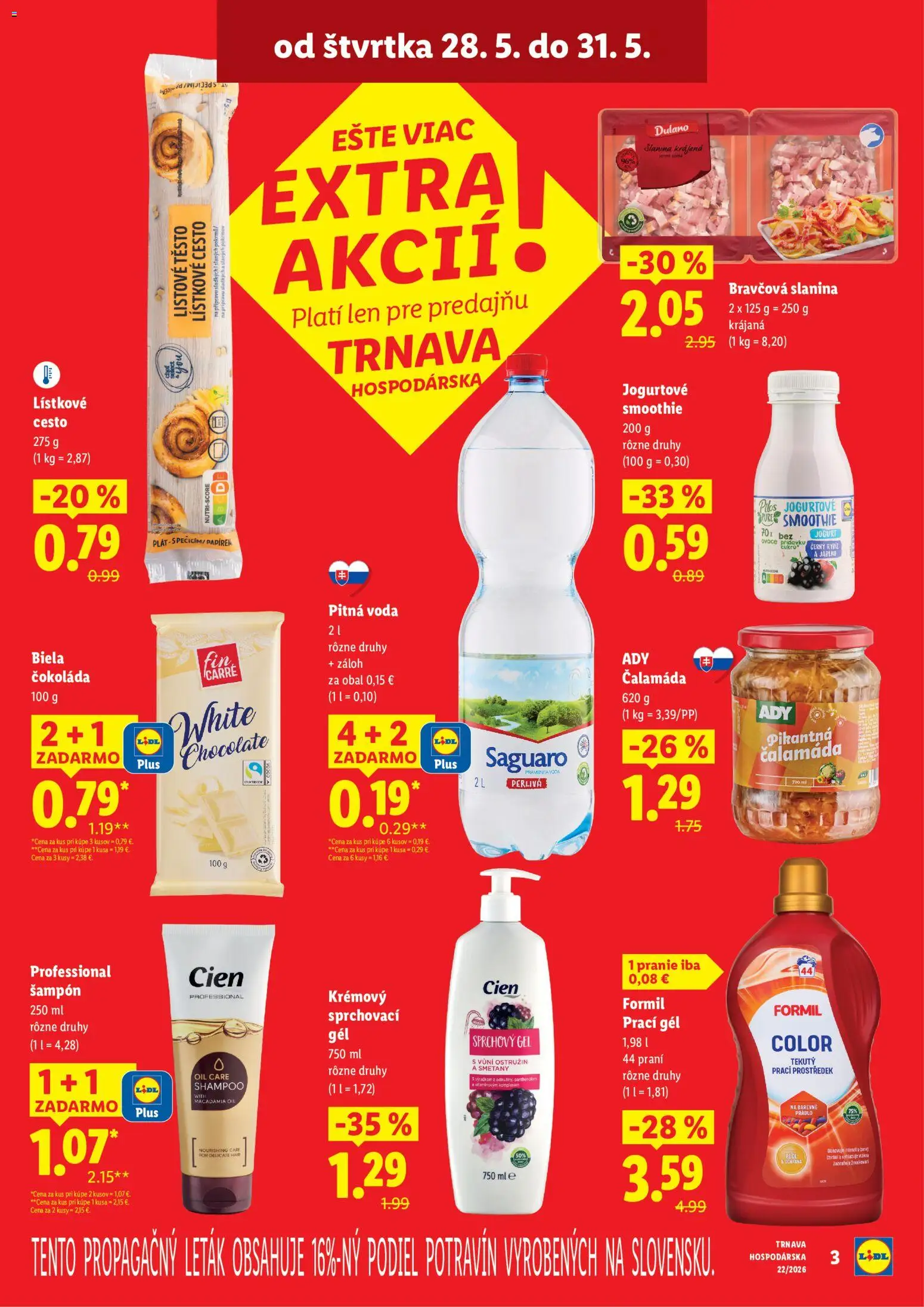 Nové Lidl akcie – leták je platný od 28.05.2026 | Strana: 3 | Produkty: Jogurt, Čokoláda, Lístkové cesto, Voda