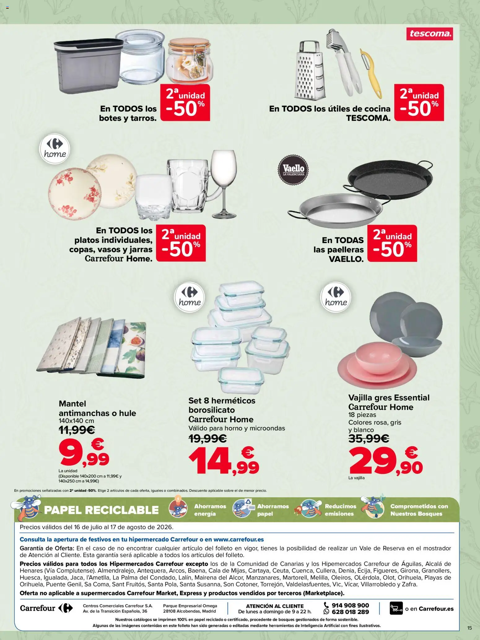 Carrefour Casa Equipada │ válido desde el 16/07/2026 | Página: 17 | Productos: Mantel, Vasos, Βρεφικό κρεβάτι, Cocina