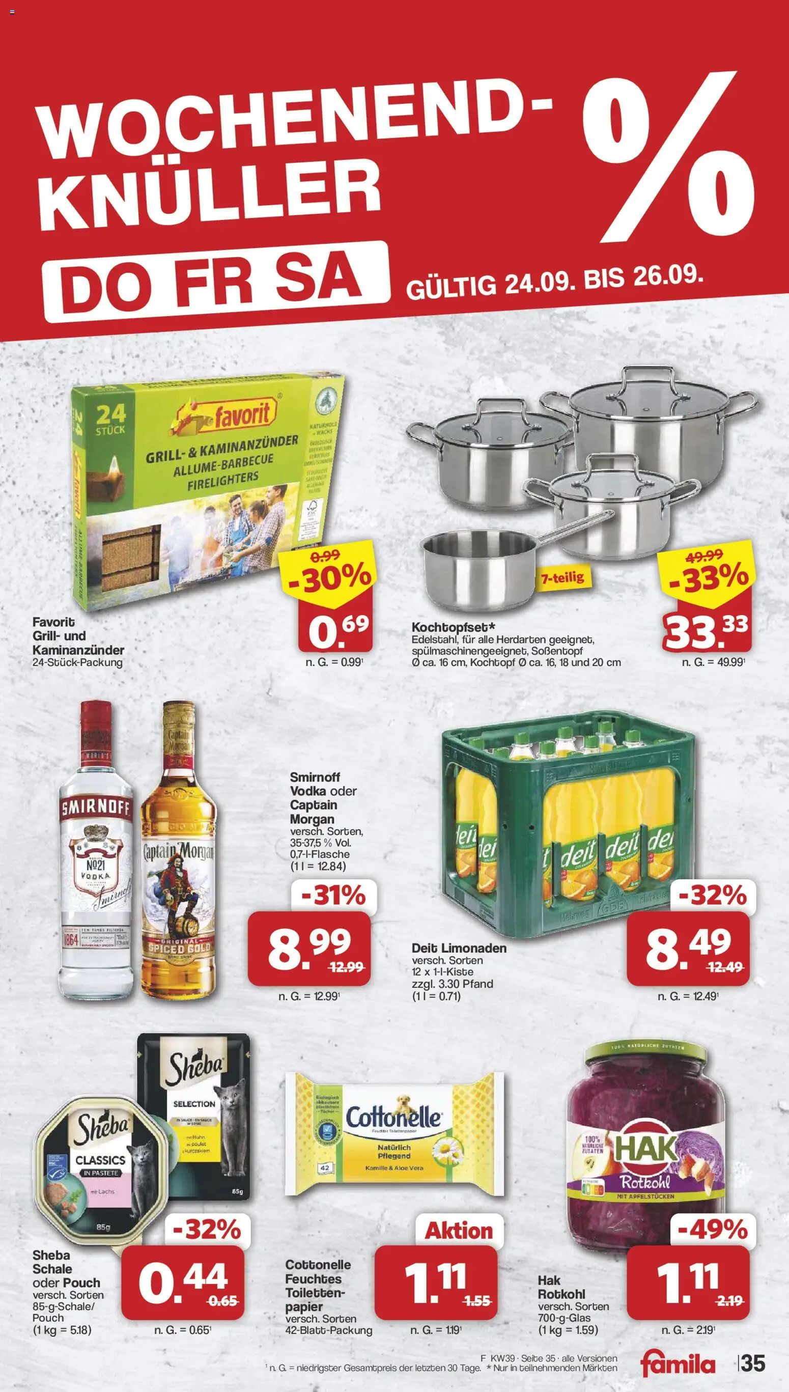 Famila Nordwest Prospekt – gültig ab 21.09.2026 | Seite: 36 | Produkte: Lachs, Captain morgan, Vodka, Toilettenpapier