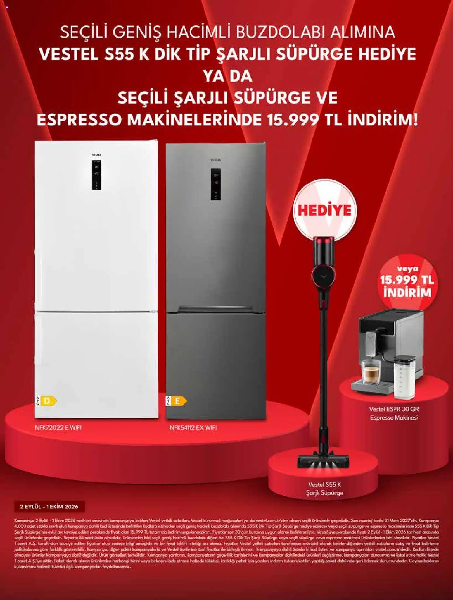 Vestel - Küçük Ev Aletleri - 02 Eylül 2026 tarihinden itibaren geçerlidir | Sayfa: 4 | Ürünler: Espresso makinesi, Buzdolabı