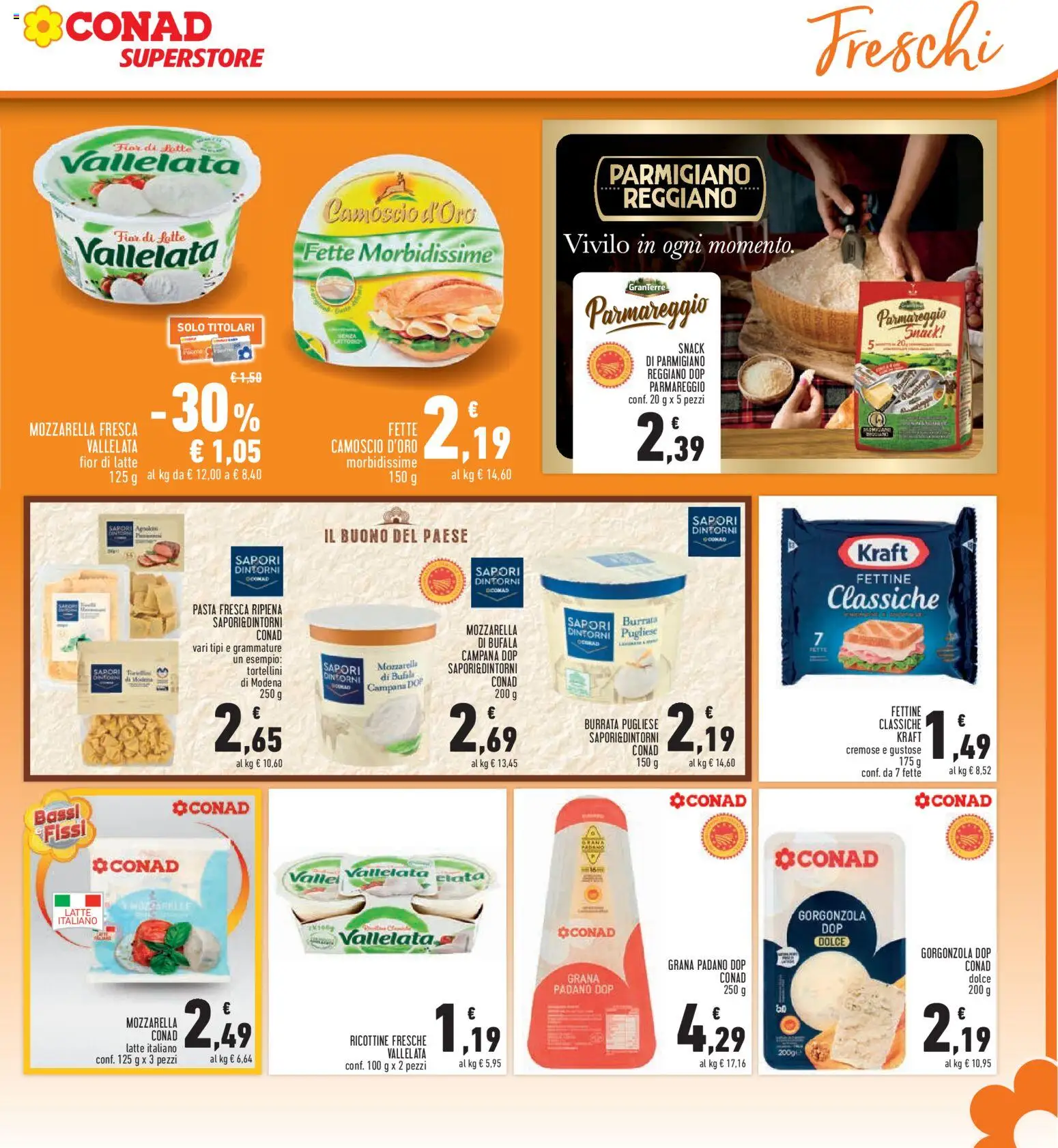 Volantino Conad del 08/10/2026 | Pagina: 11 | Prodotti: Mozzarella, Pasta, Parmigiano reggiano, Parmigiano