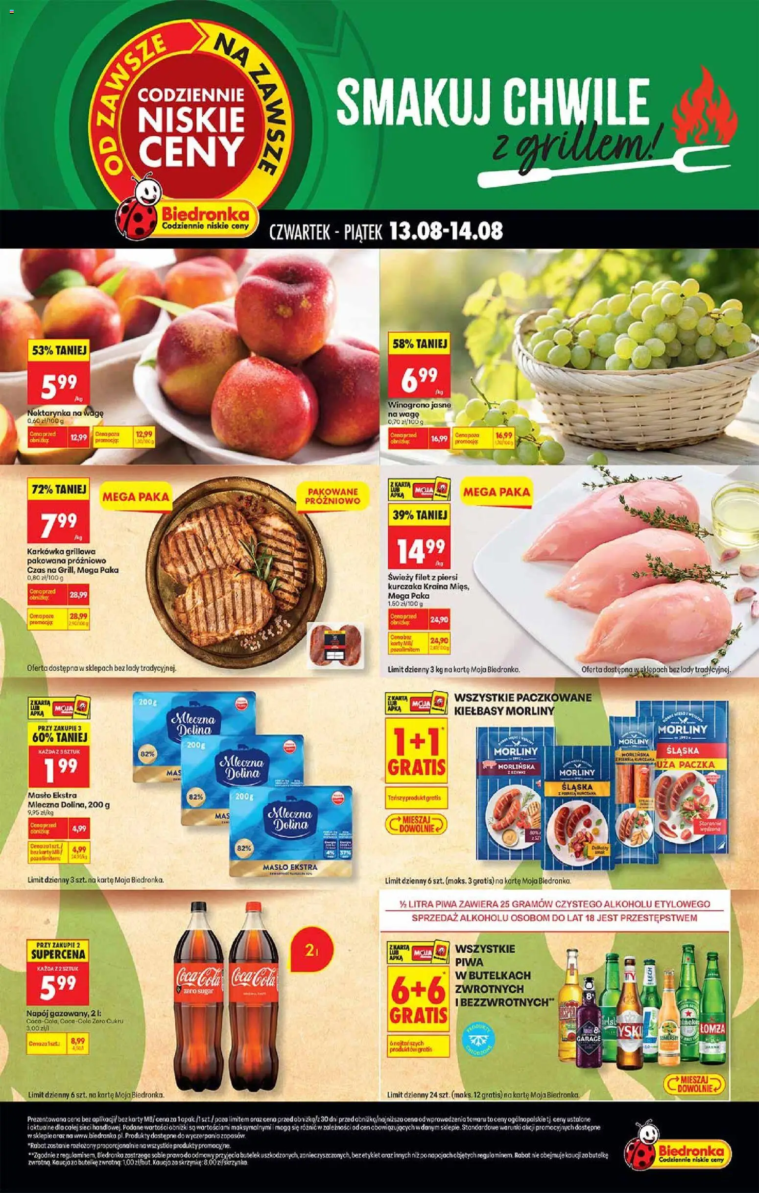 Biedronka Polsko leták - Smakuj chwile z grillem oferta od 13.08.2026 | Strana: 1 | Produkty: Máslo, Filet, Karty, Cola