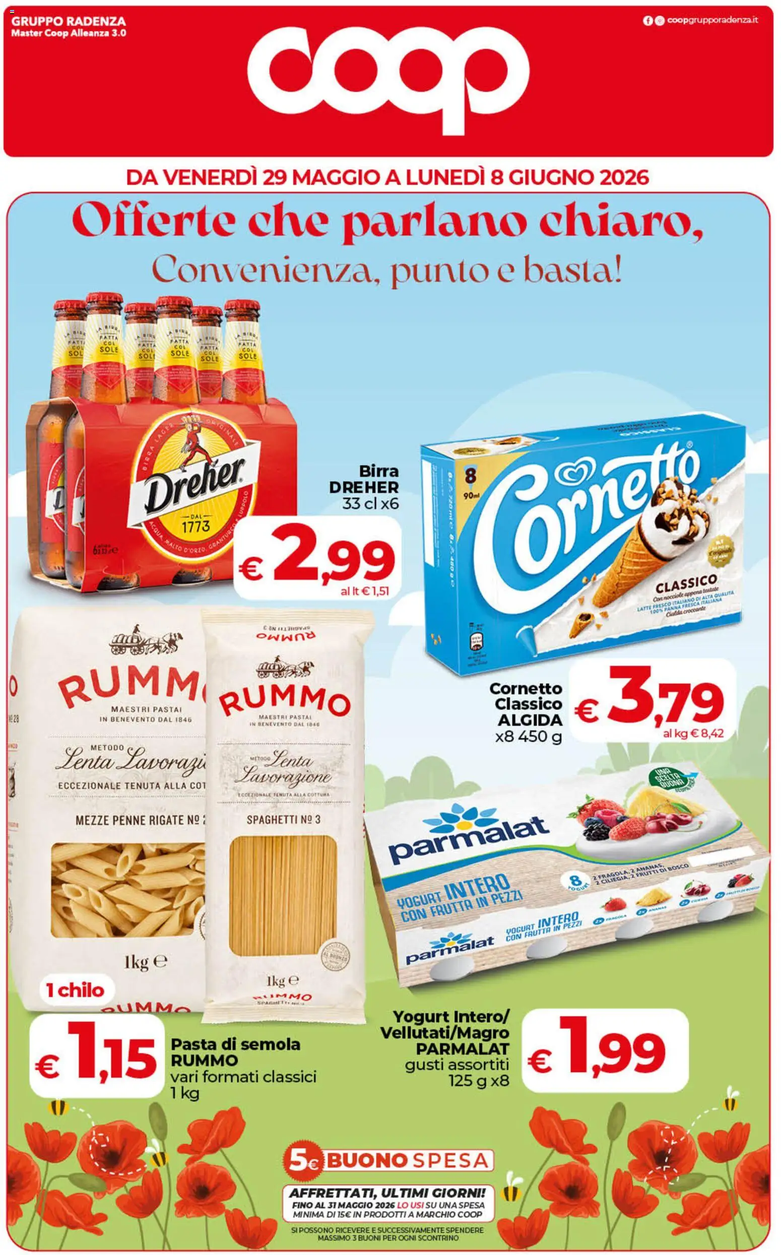 Volantino COOP del 29.05.2026 | Pagina: 1 | Prodotti: Cornetto, Frutta, Latte, Pasta