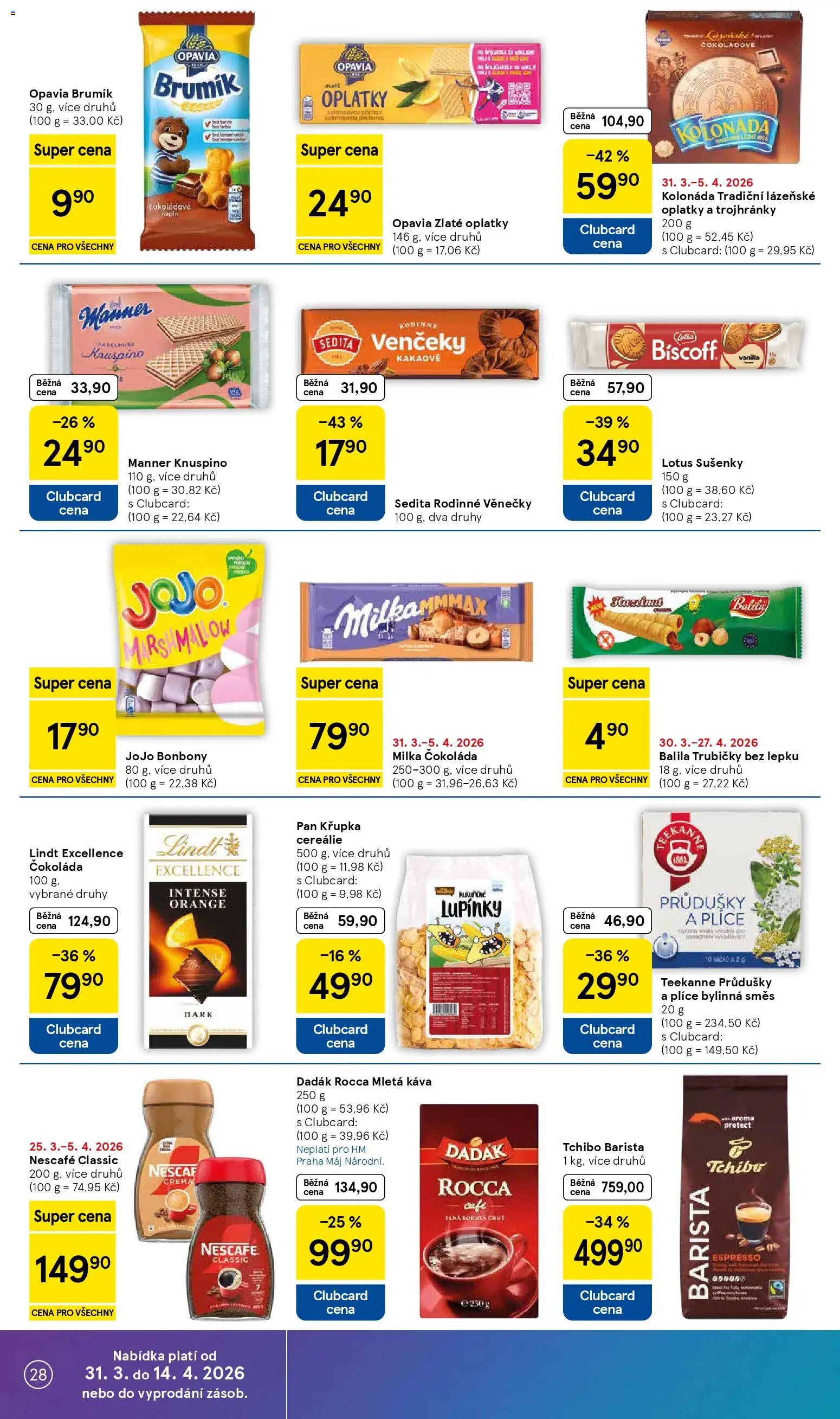 Tesco leták - Hypermarket od 31.03.2026 | Strana: 28 | Produkty: Teekanne, Crema, Lotus, Mletá káva