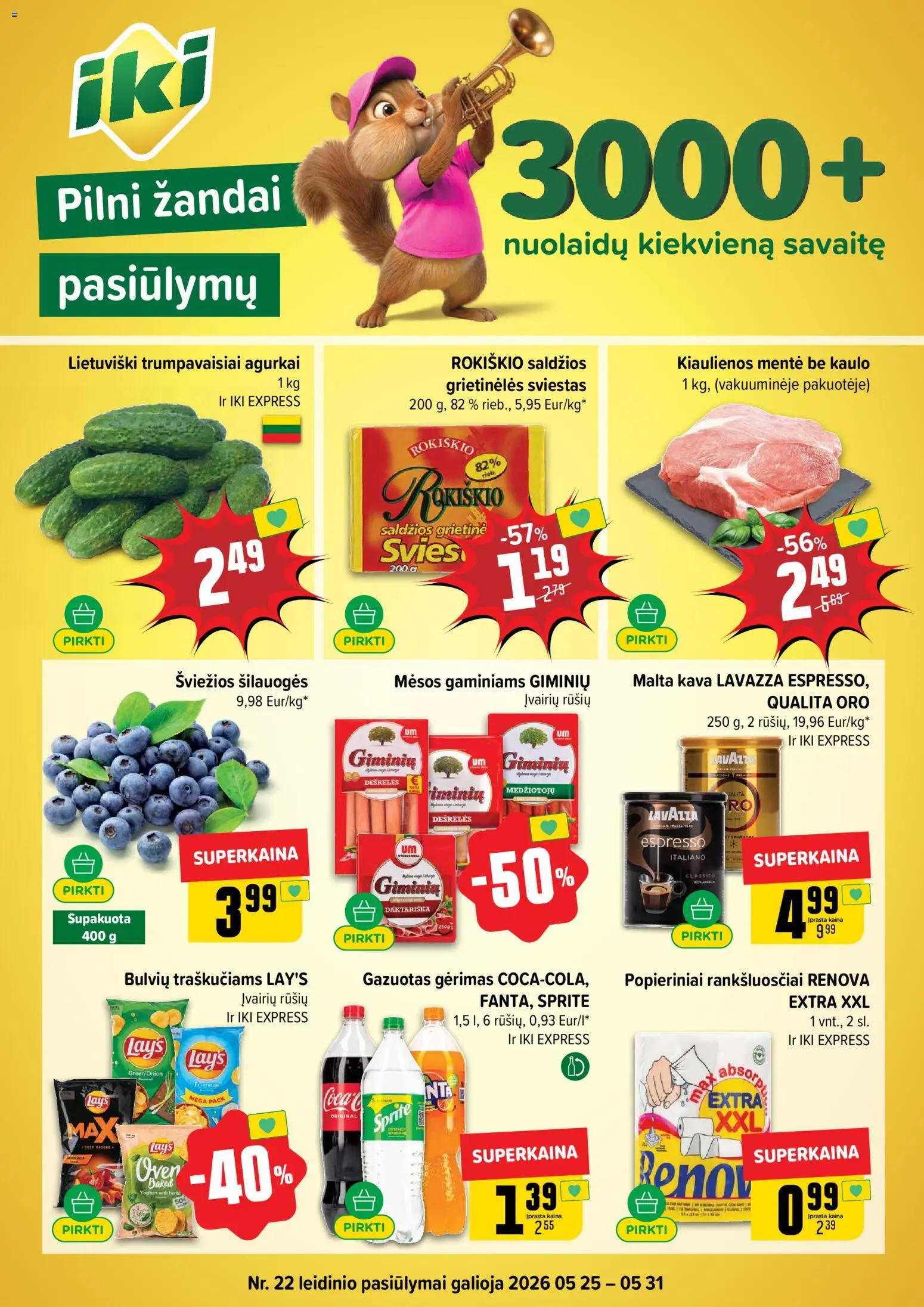 IKI akcijos nuo 25.05.2026 | Puslapis: 1 | Prekių: Kiaulienos, Šilauogės, Sviestas, Grietinė