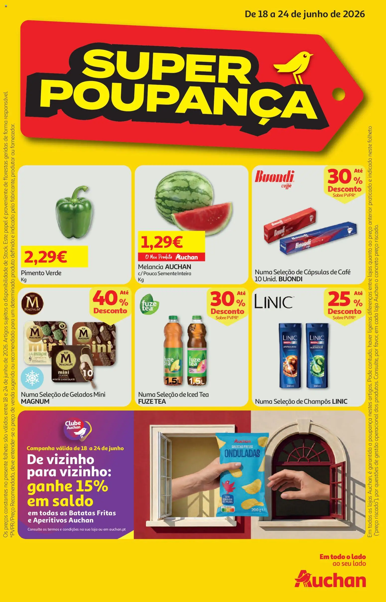 Auchan folheto │ válido de 18.06.2026 | Página: 1 | Produtos: Café, Chocolate, Melancia, Batatas fritas