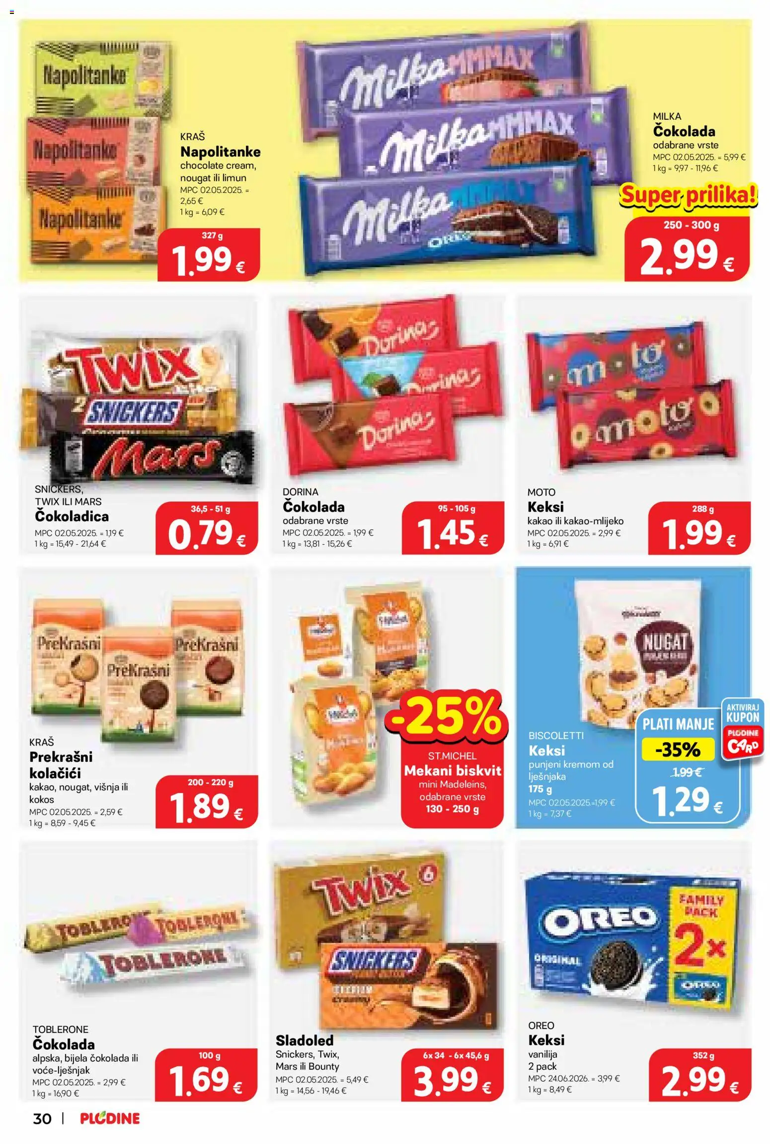 Plodine katalog | vrijedi od 09.09.2026 | Stranica: 30 | Proizvodi: Nugat, Oreo, Bijela čokolada, Čokolada