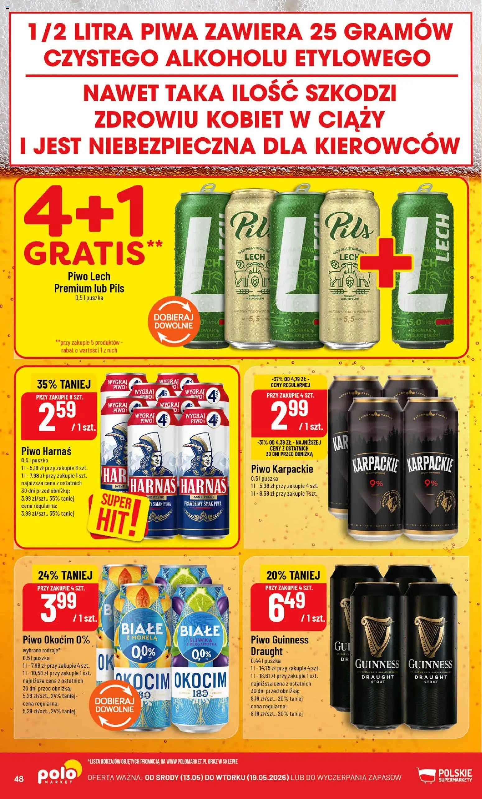 POLOmarket gazetka od 13.05.2026 | Strona: 48 | Produkty: Piwo Guinness, Guinness, Harnaś, Piwo