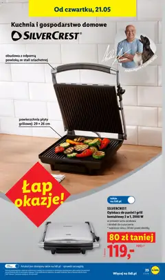 Pogląd oferty "SILVERCREST Opiekacz do panini i grill kontaktowy 2 w 1, 2000 W, w zestawie tacka ociekowa i skrobak do czyszczenia" - ważna od 18.05.2026 | Strona: 29 | Produkty: Grill, Opiekacz, Plyty, Panini