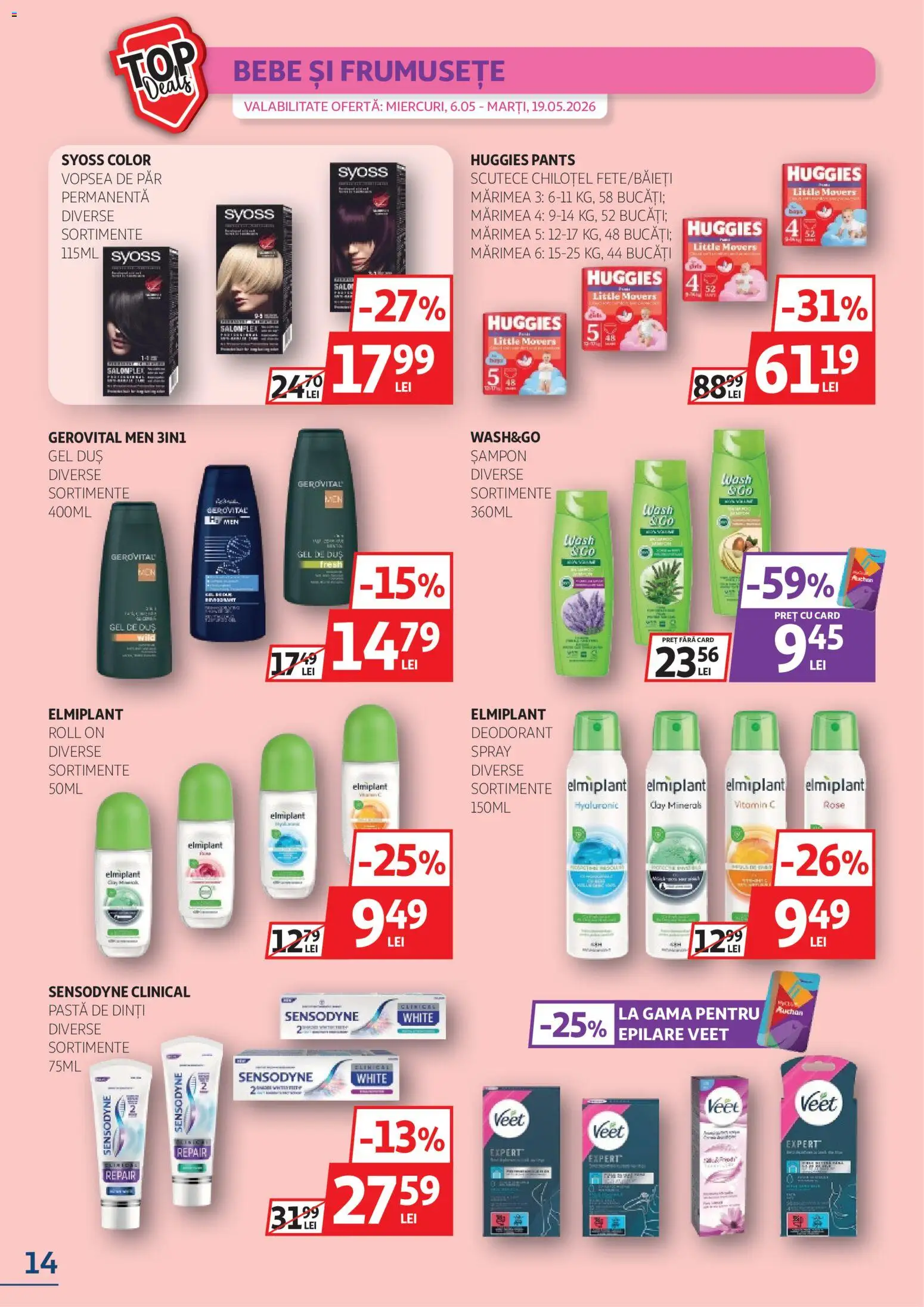 Noul catalog Auchan – valabil de la 06.05.2026 | Pagină: 14 | Produse: Vopsea, Duș, Scutece, Vopsea de păr