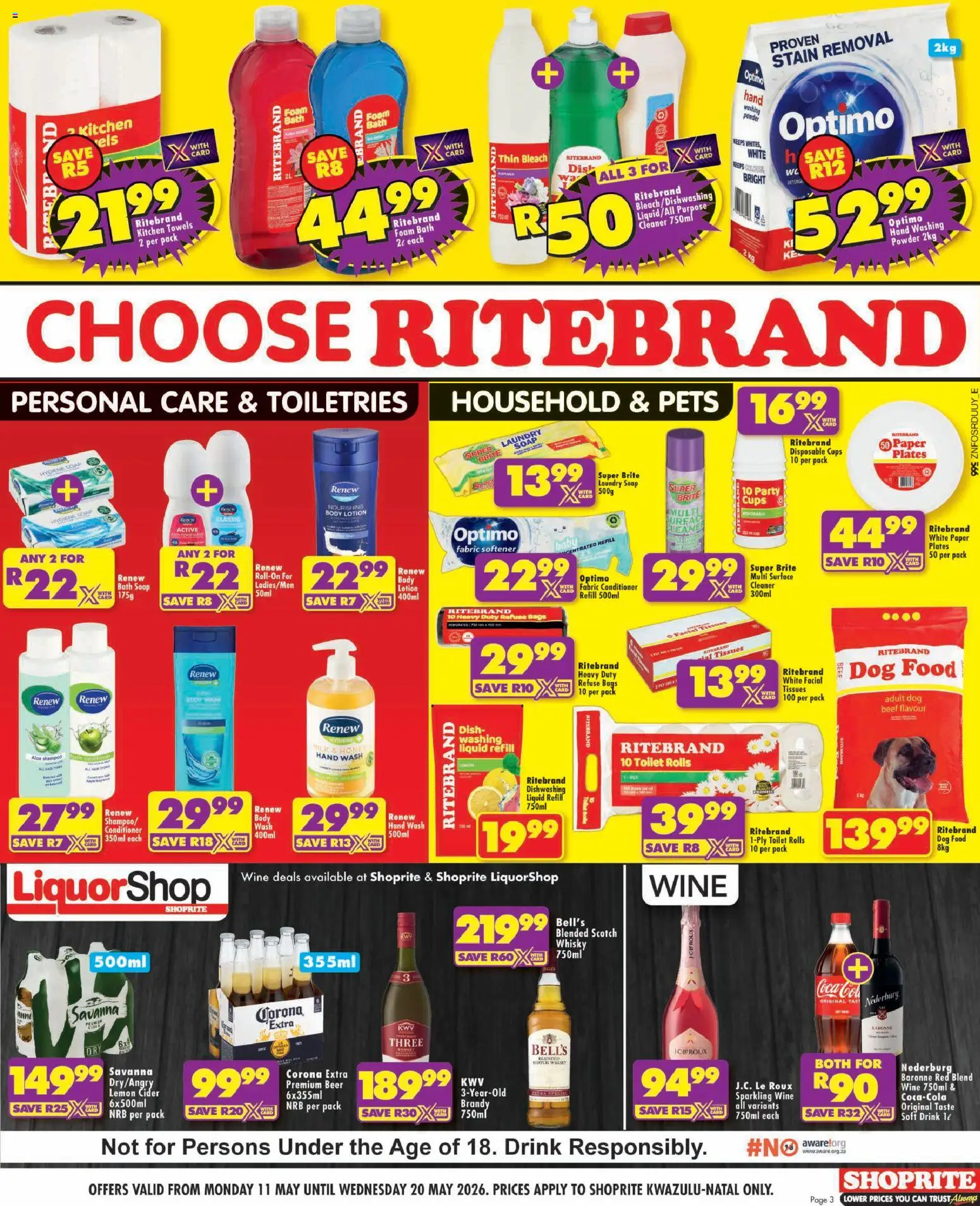 New Shoprite catalogue – valid from 11.05.2026 | Page: 3 | Products: Beef, Conditioner, Body wash, Dishwashing liquid