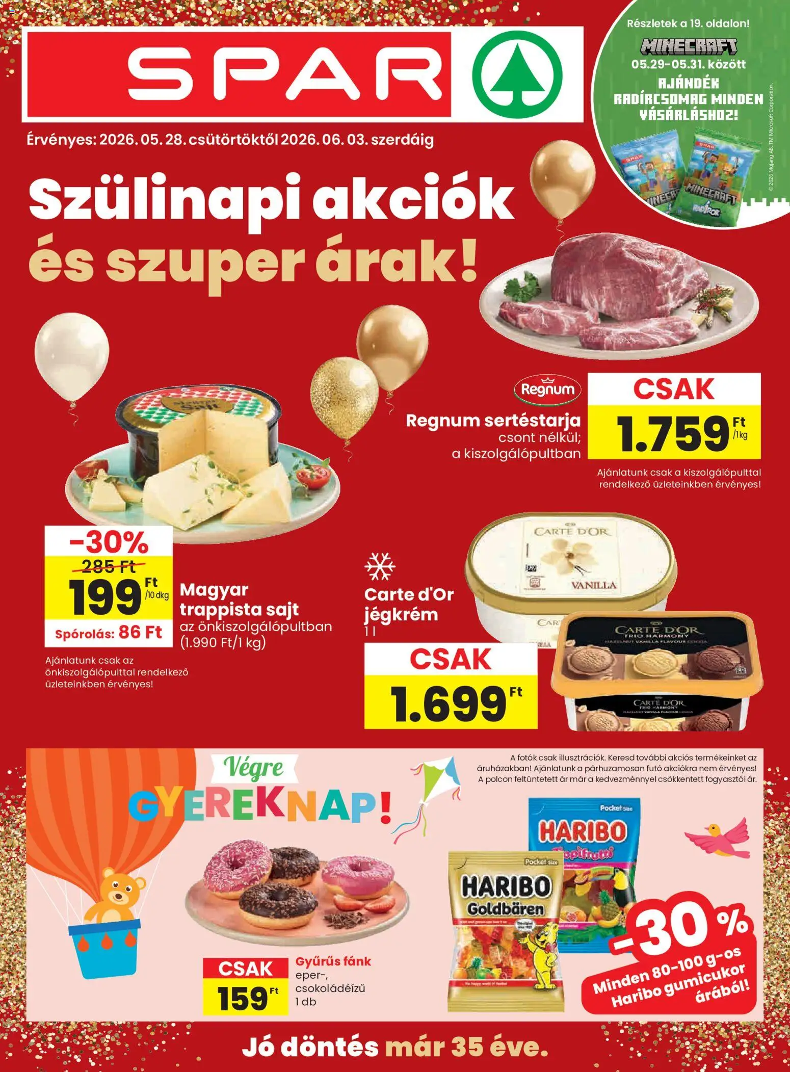 Spar akciós ujság - amely érvényes a következő dátumtól: 28.05.2026 | Oldal: 1 | Termékek: Sertéstarja, Sajt, Eper, Trappista sajt