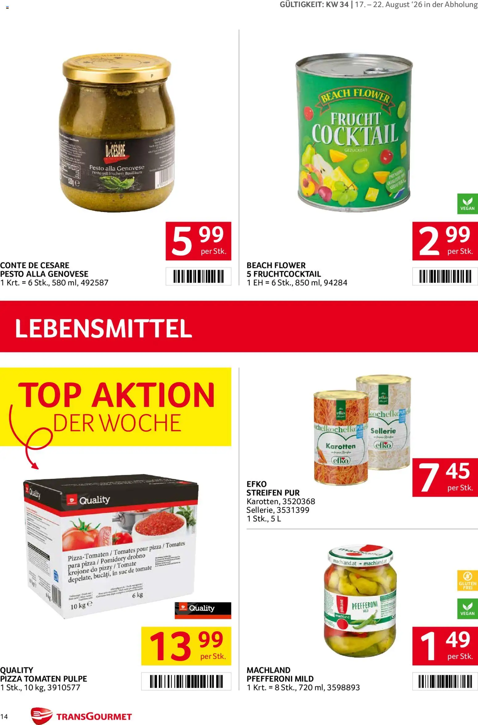 Transgourmet Flugblatt gültig ab 17.08.2026 | Seite: 13 | Produkte: Sellerie, Lebensmittel, Pizza, Tomaten