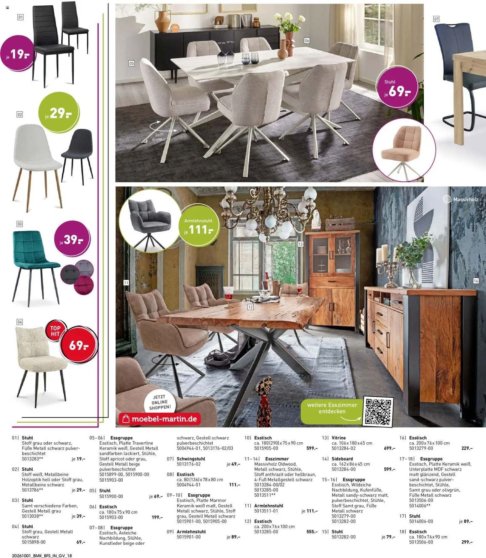 Möbel Martin Prospekt – gültig ab 01.10.2026 | Seite: 18 | Produkte: Sideboard, Essgruppe, Vitrine, Stuhl