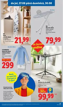 Ofertele Lidl valabile de la 24.08.2026 | Pagină: 77 | Produse: Aparat de călcat, Uscător de Rufe, Masă, Aparat