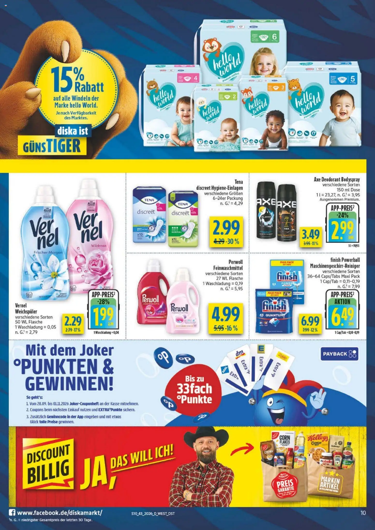Diska Prospekt – gültig ab 19.10.2026 | Seite: 10 | Produkte: Perwoll, Nutella, Deodorant, Axe