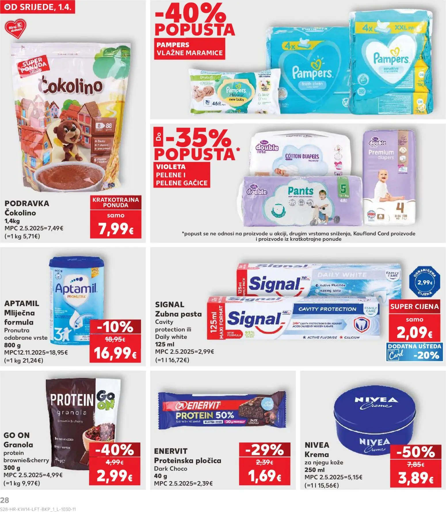 Kaufland katalog | vrijedi od 01.04.2026 | Stranica: 28 | Proizvodi: Podravka, Krema, Gaćice, Pampers