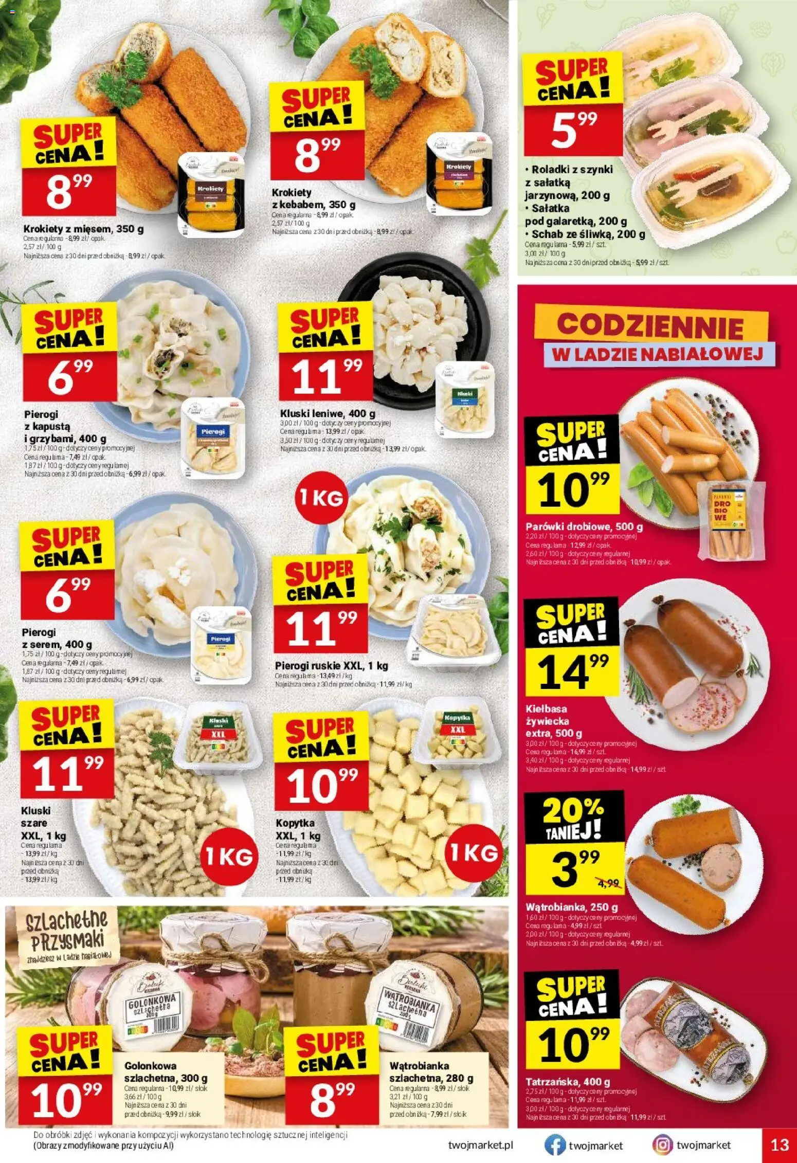 Twój Market gazetka od 30.09.2026 | Strona: 13 | Produkty: Kiełbasa, Pierogi, Parówki, Kluski