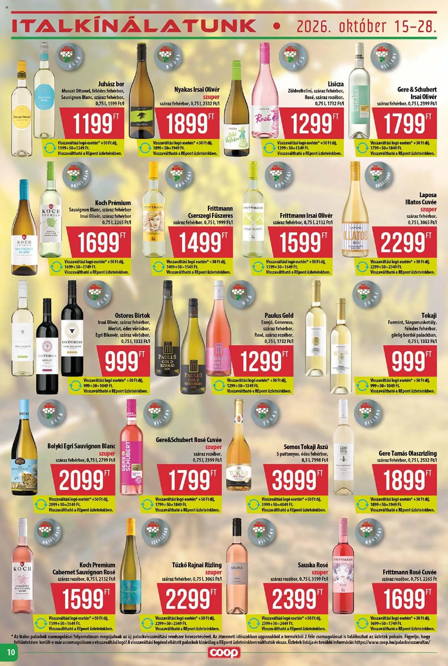 COOP akciós ujság - amely érvényes a következő dátumtól: 2026.10.22. | Oldal: 10 | Termékek: Cabernet, Egér, Irsai Olivér, Rosé