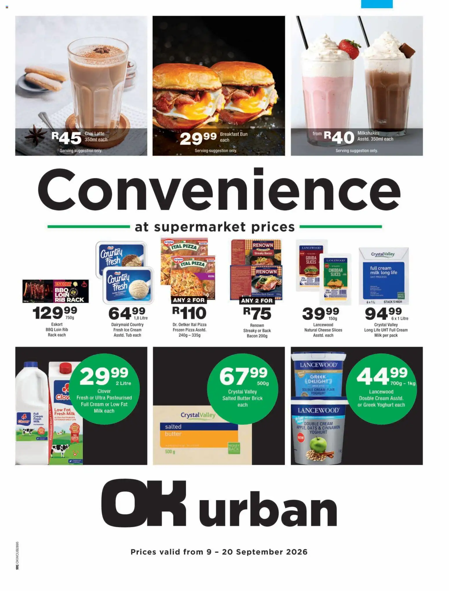 New OK Foods catalogue – valid from 09/09/2026 | Page: 1 | Products: Breakfast, Milk, Cheddar, Bacon