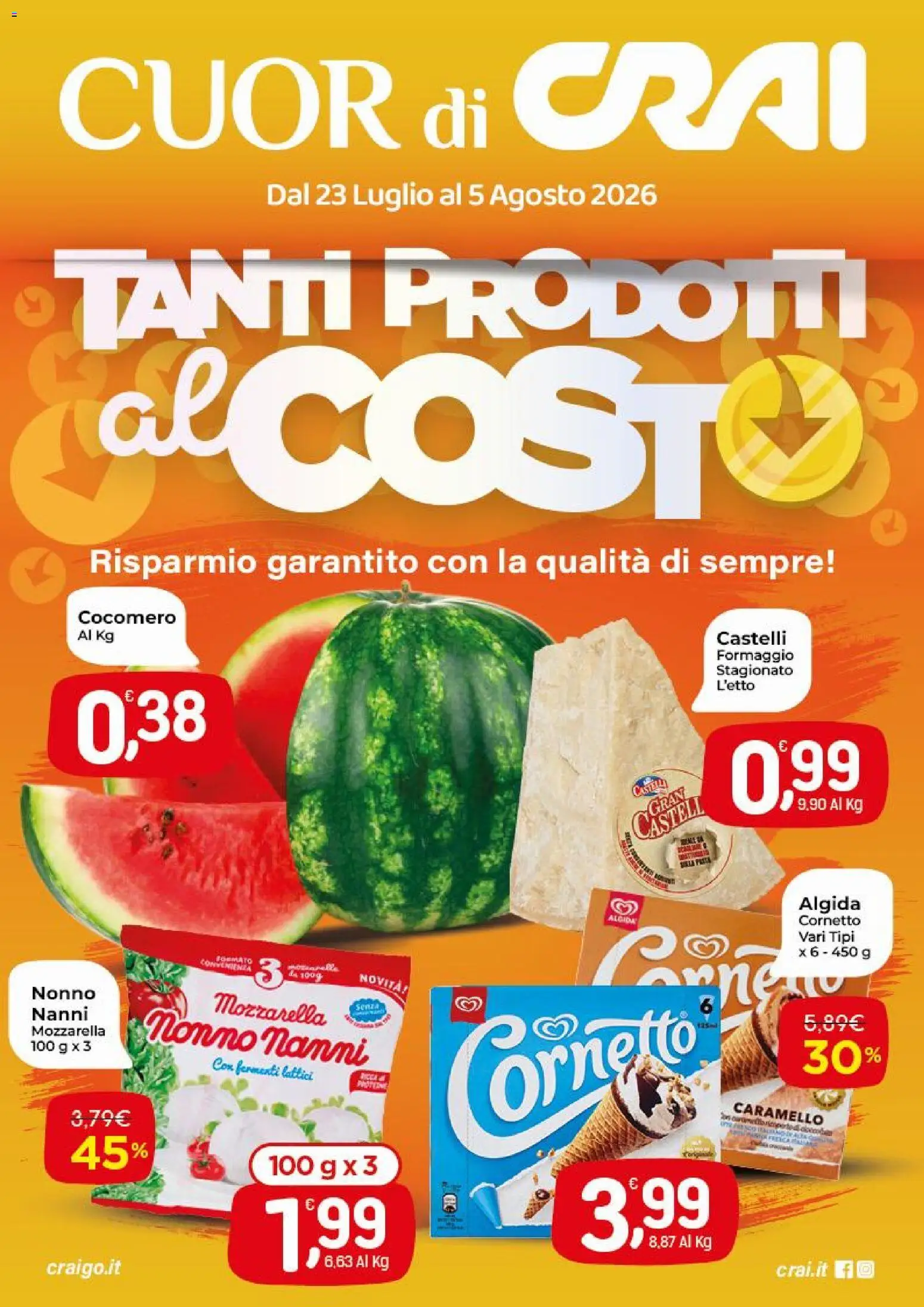 Volantino CRAI del 23/07/2026 | Pagina: 1 | Prodotti: Cornetto, Mozzarella, Formaggio