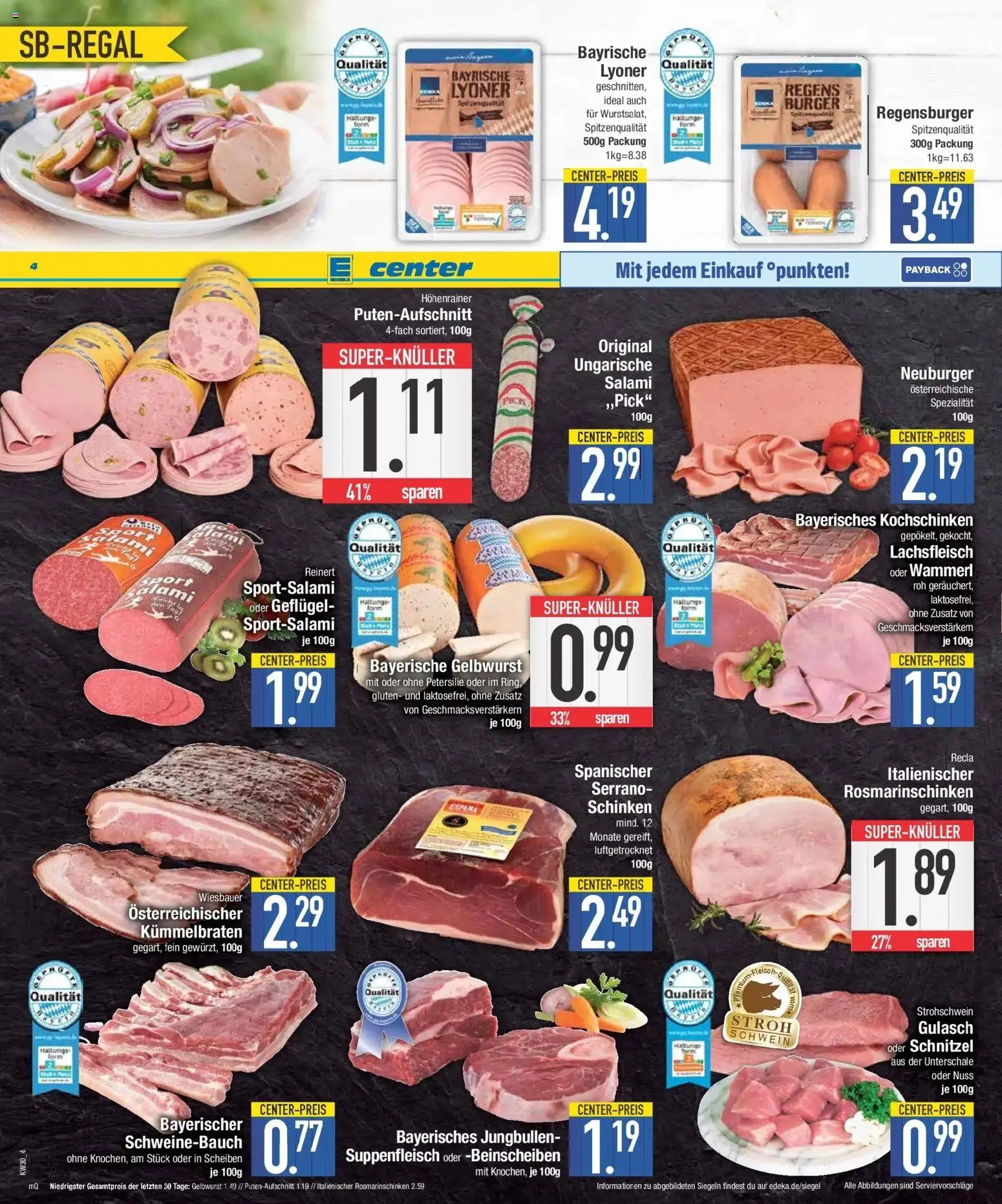 E center Prospekt Wolfratshausen – gültig ab 20.07.2026 | Seite: 4 | Produkte: Burger, Petersilie, Salami, Schinken