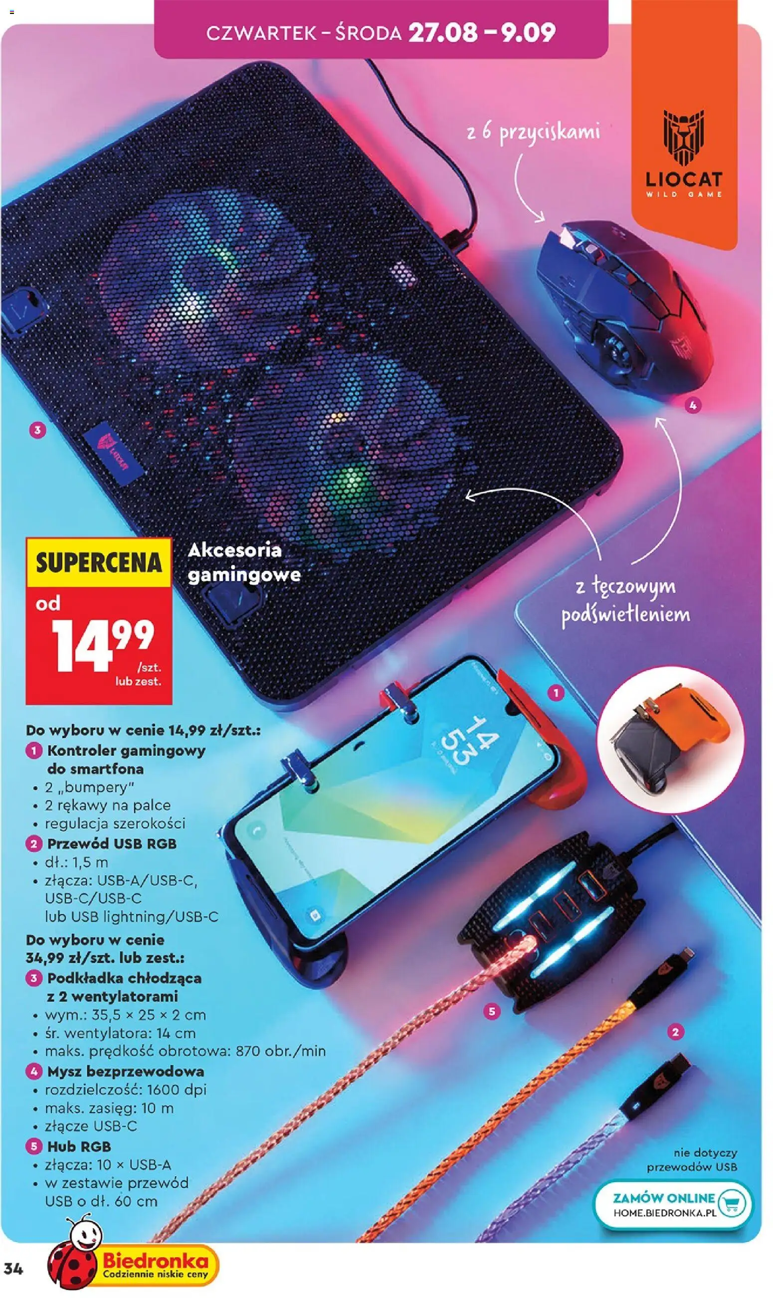 Biedronka gazetka - Hity i inspiracje od 24.08.2026 | Strona: 34 | Produkty: Mysz, Złącze, USB, Kontroler