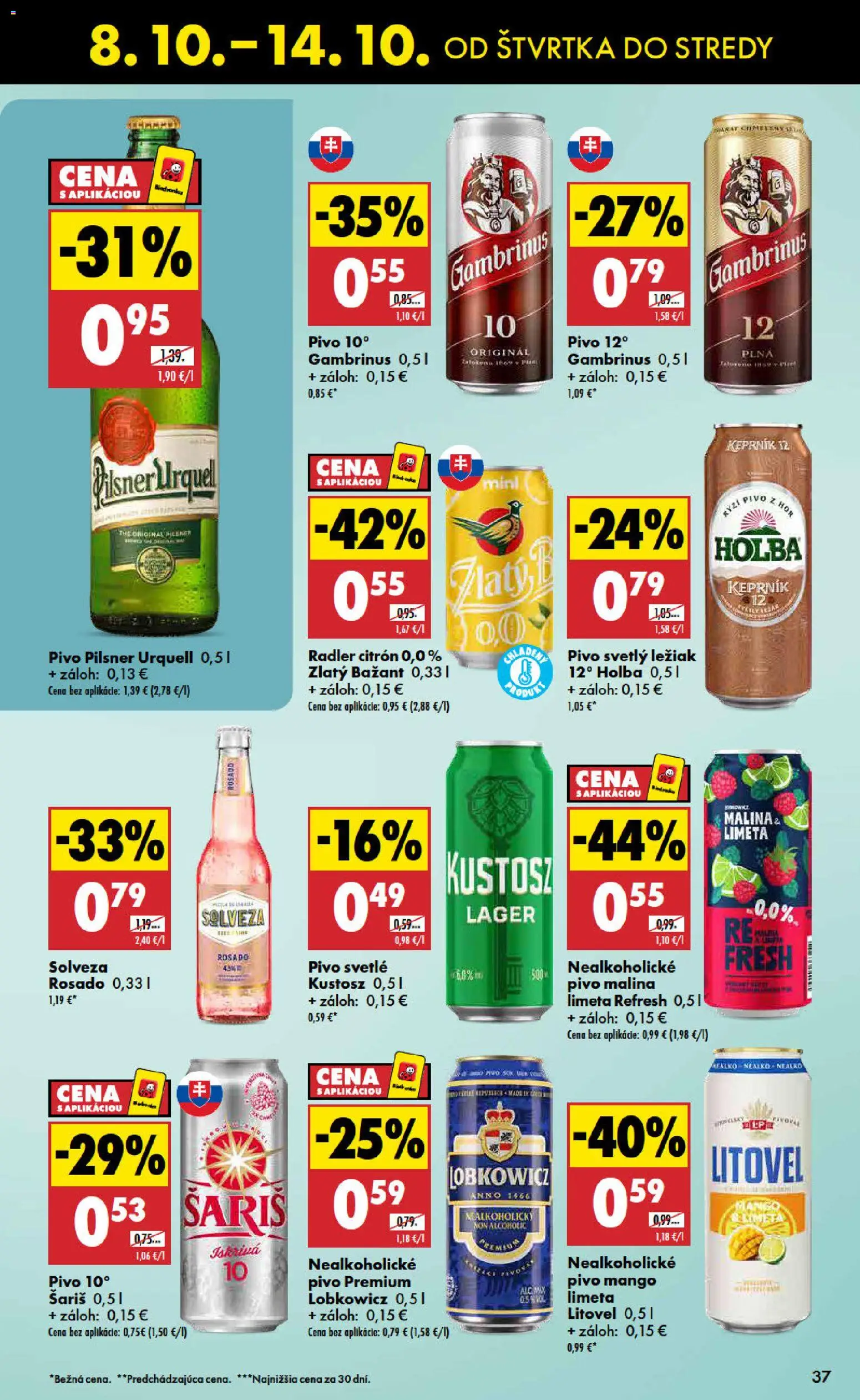 Nové Biedronka akcie – leták je platný od 08.10.2026 | Strana: 37 | Produkty: Pivo, Pilsner Urquell, Šariš, Mango