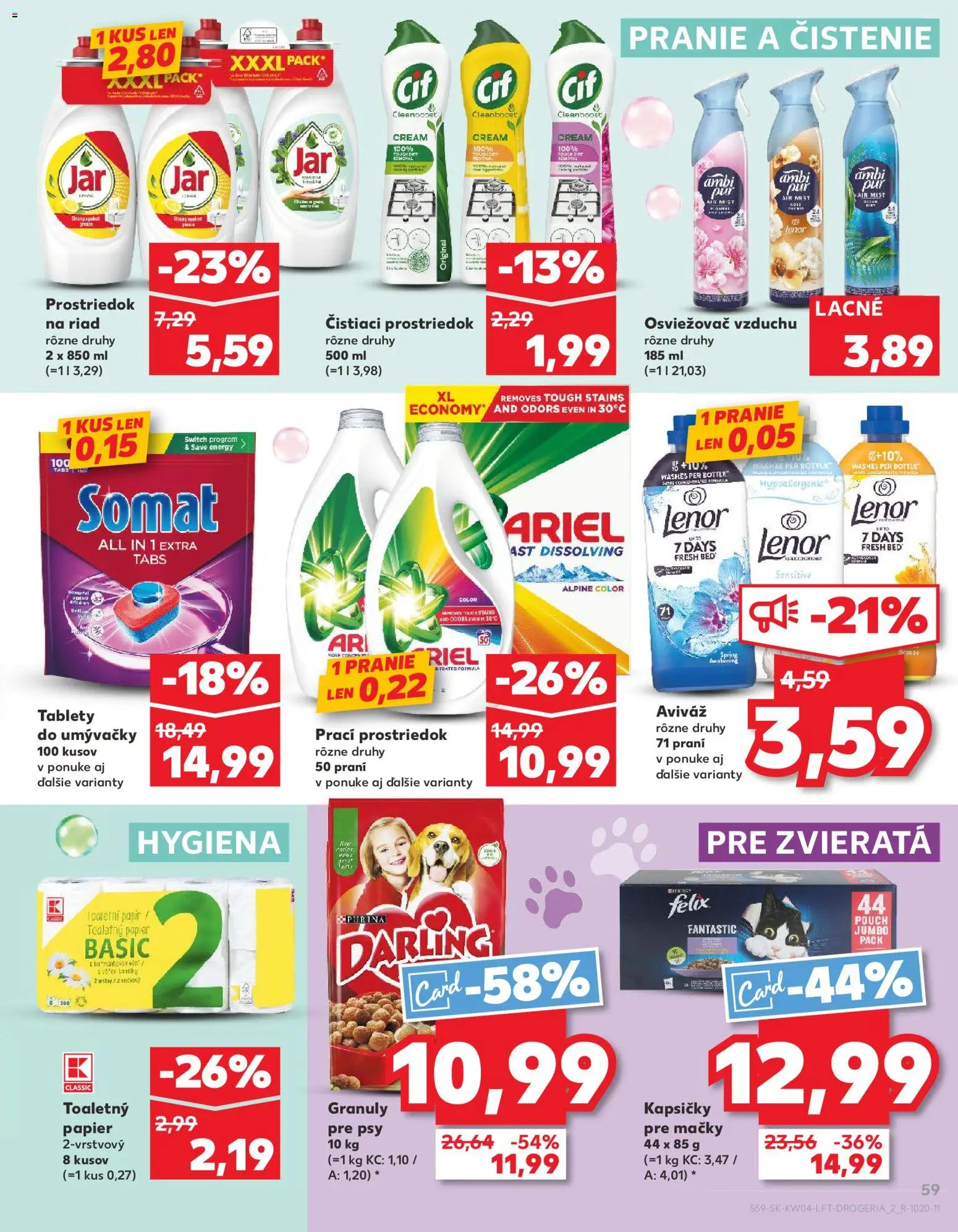 Nové Kaufland akcie – leták je platný od 22.01.2026 | Strana: 59 | Produkty: Osviežovač vzduchu, Toaletný papier, Cif, Jar