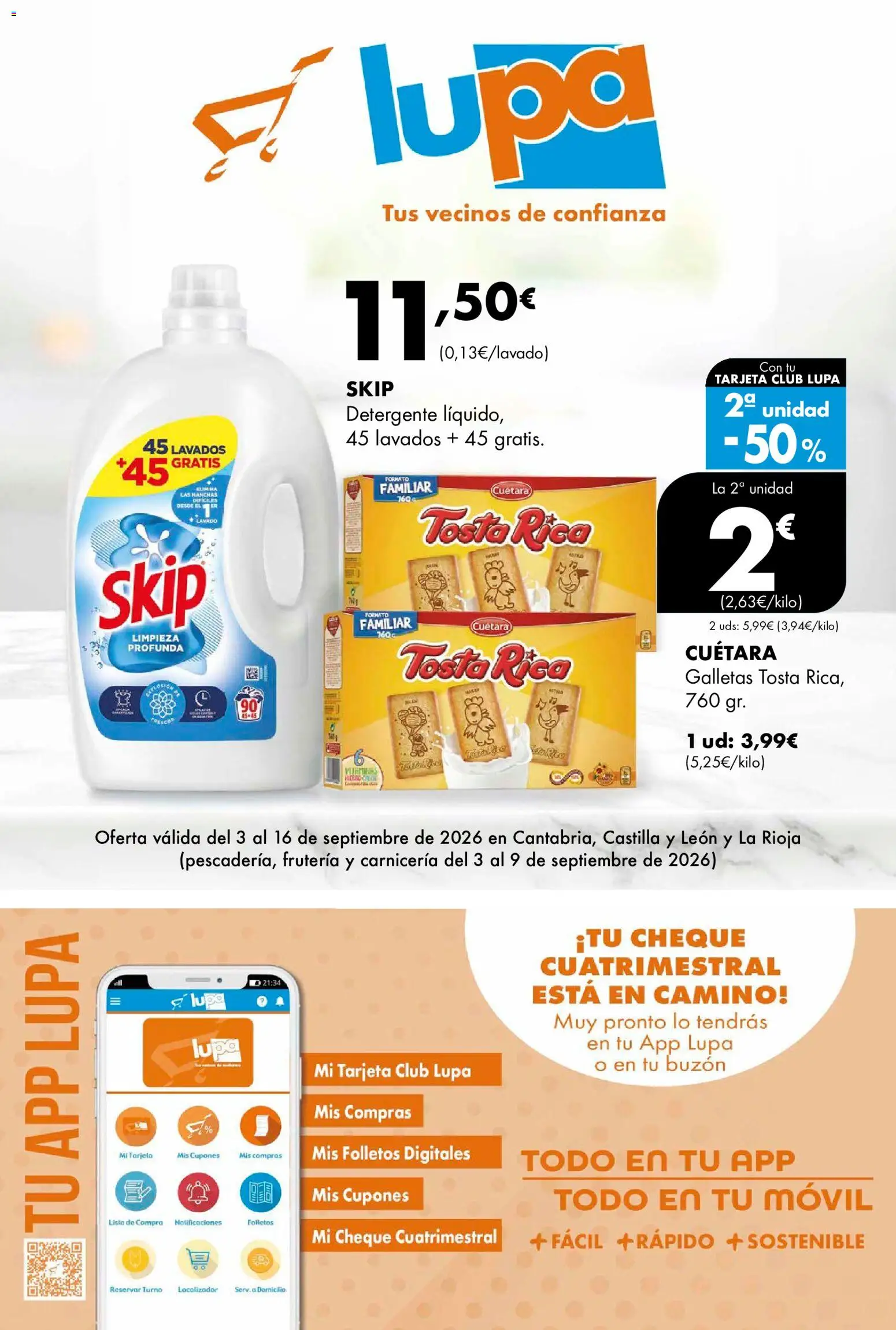 Lupa Supermercados folleto │ válido desde el 03/09/2026 | Página: 1 | Productos: Detergente, Galletas, Móvil