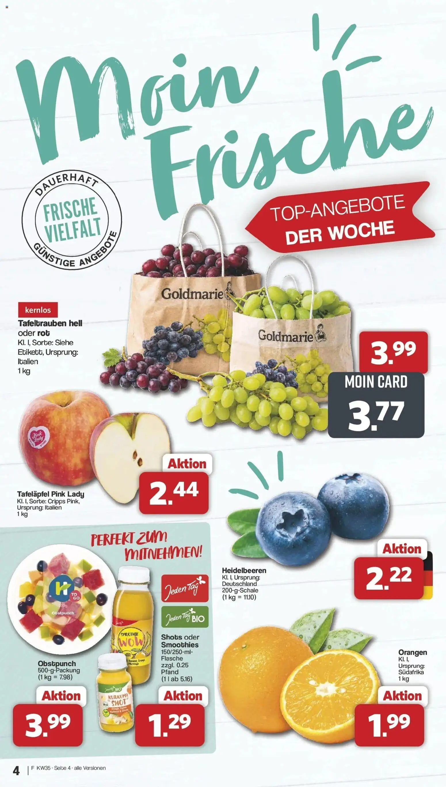 Famila Nordwest Wochenangebote (ab 24.08.2026) zum Blättern | Seite: 4 | Produkte: Orangen, Heidelbeeren