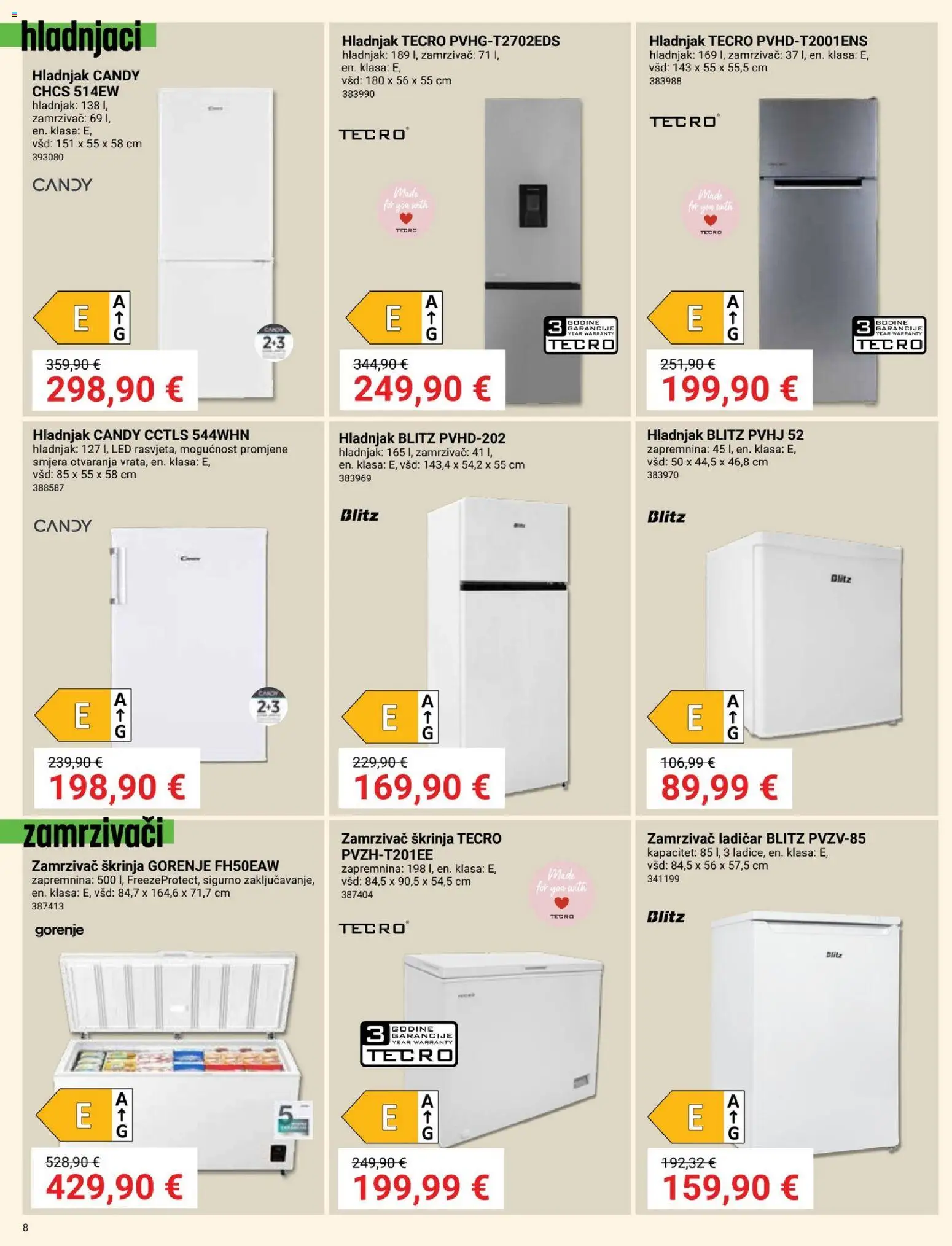 Pevex katalog | vrijedi od 03.04.2026 | Stranica: 8 | Proizvodi: Hladnjak, Zamrzivač